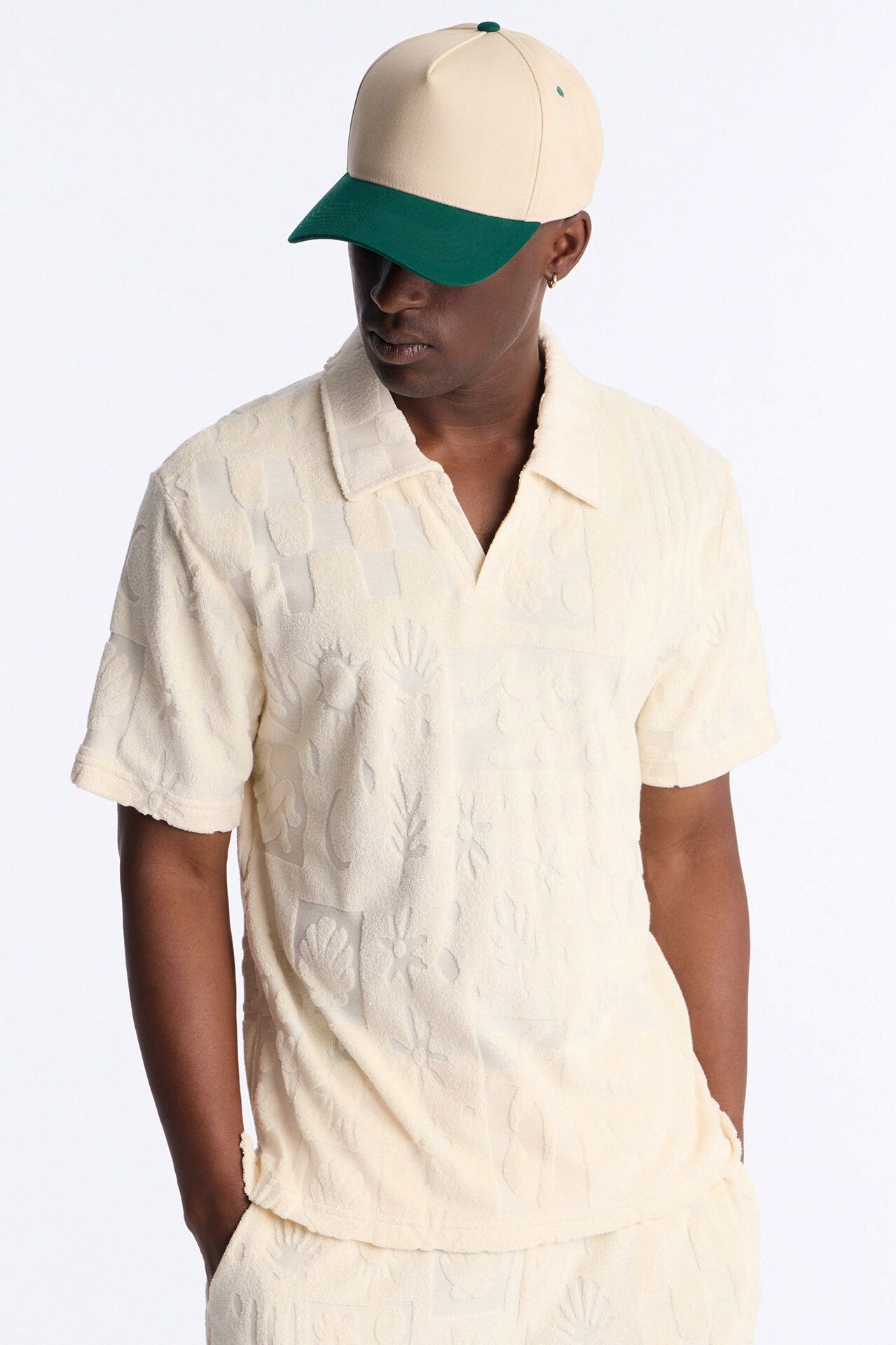 Cloud Jacquard Terry Johnny Collar Shirt - Cream