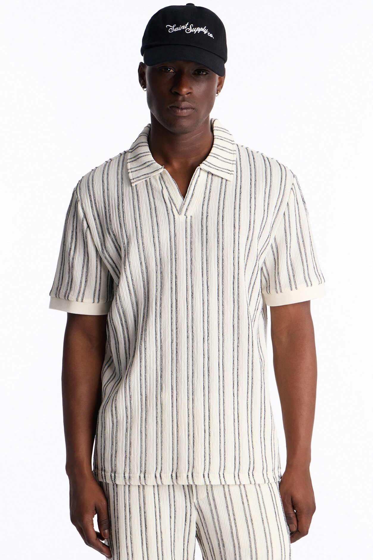 Etched Stripe Polo - White/combo