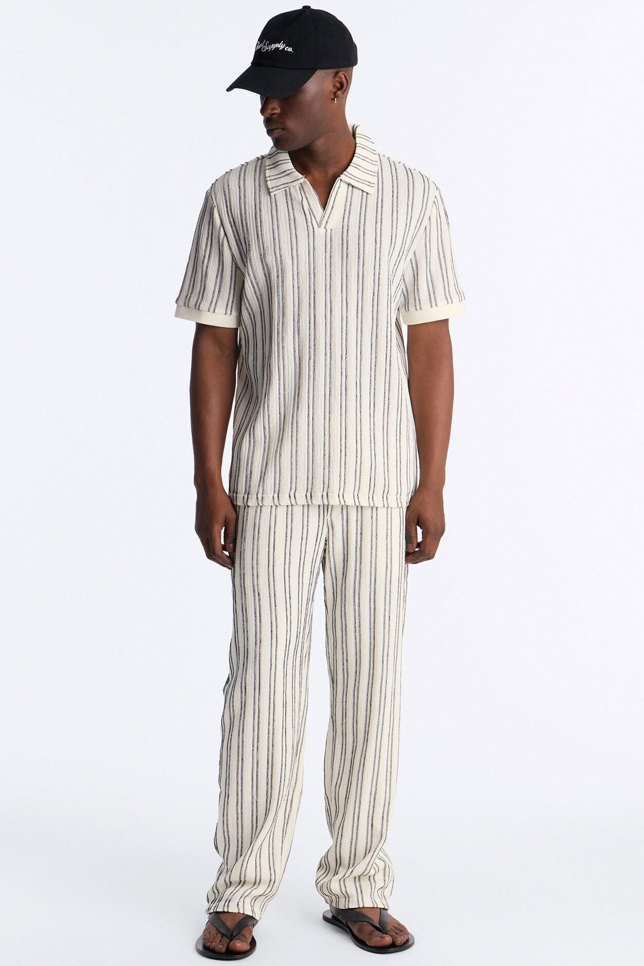 Etched Stripe Relaxed Pant - White/combo