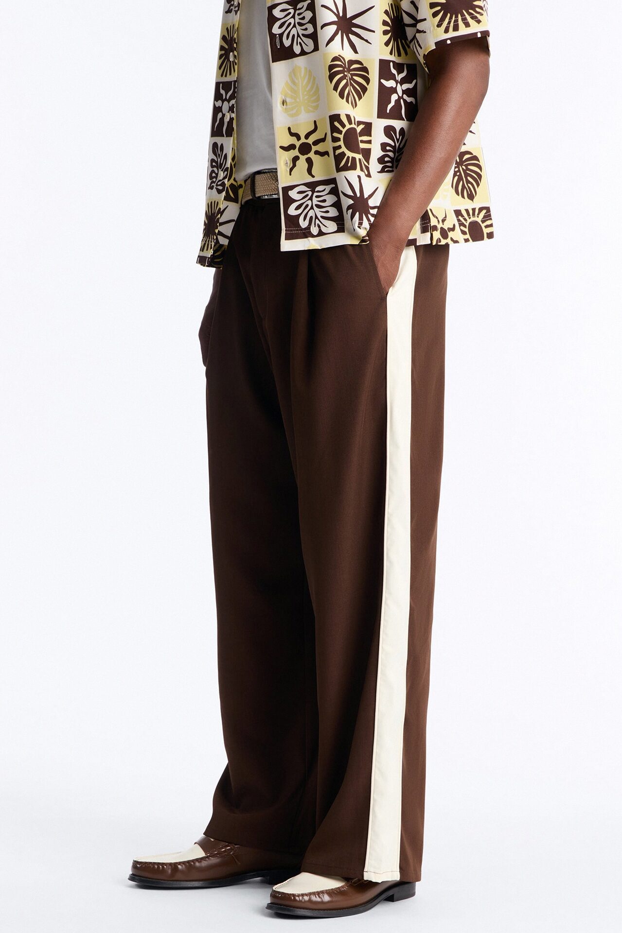 Satin Side Stripe Wide Leg Trouser - Brown/combo