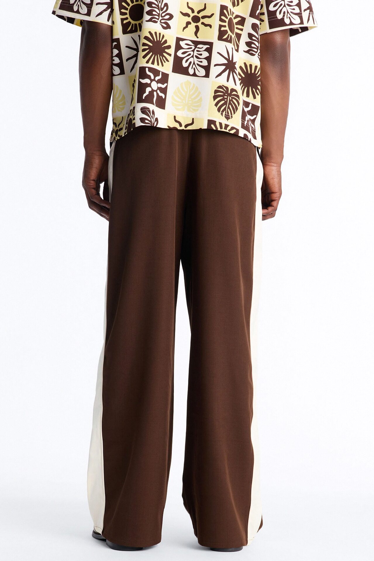 Satin Side Stripe Wide Leg Trouser - Brown/combo