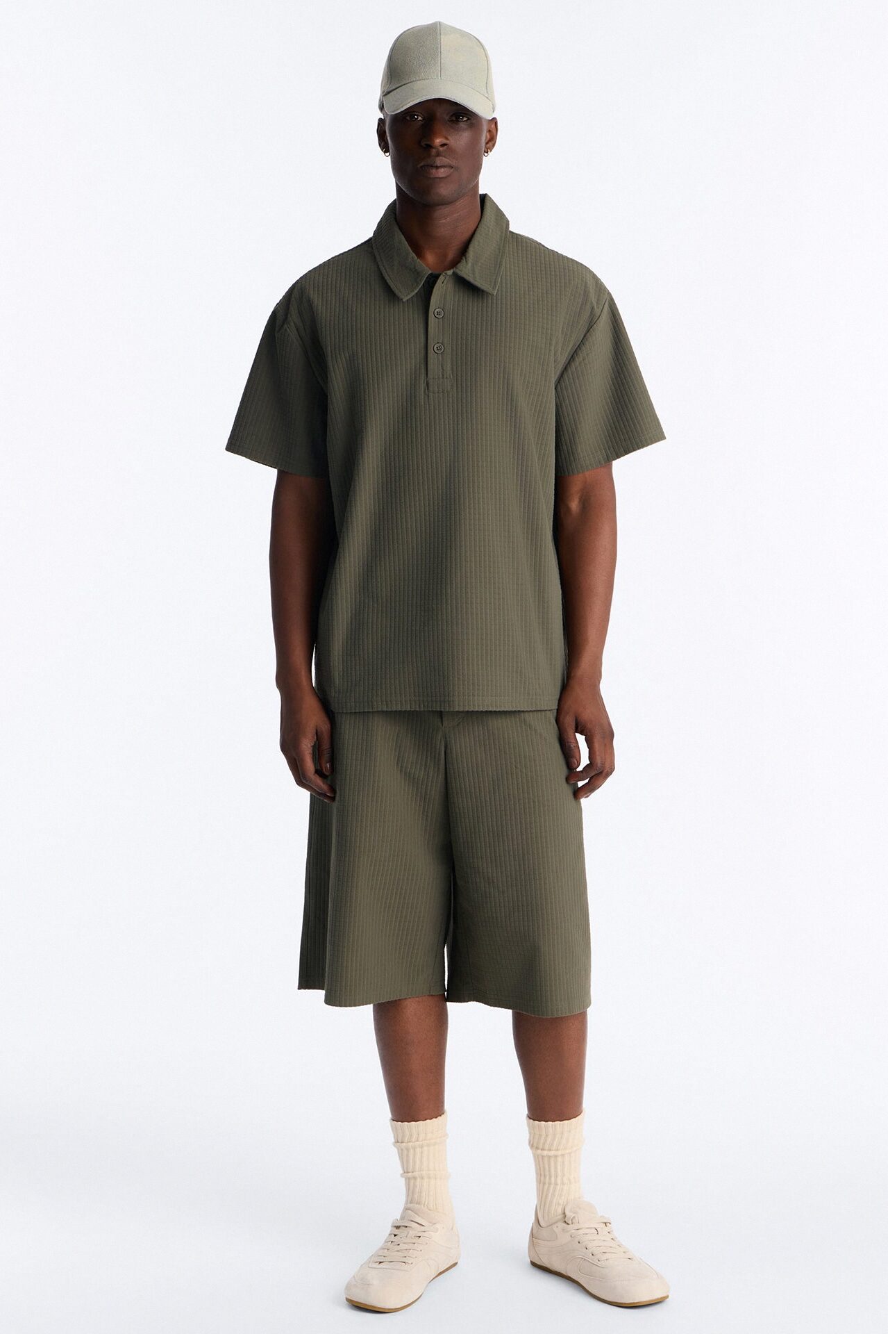Terrance Textured Stripe Polo - Olive