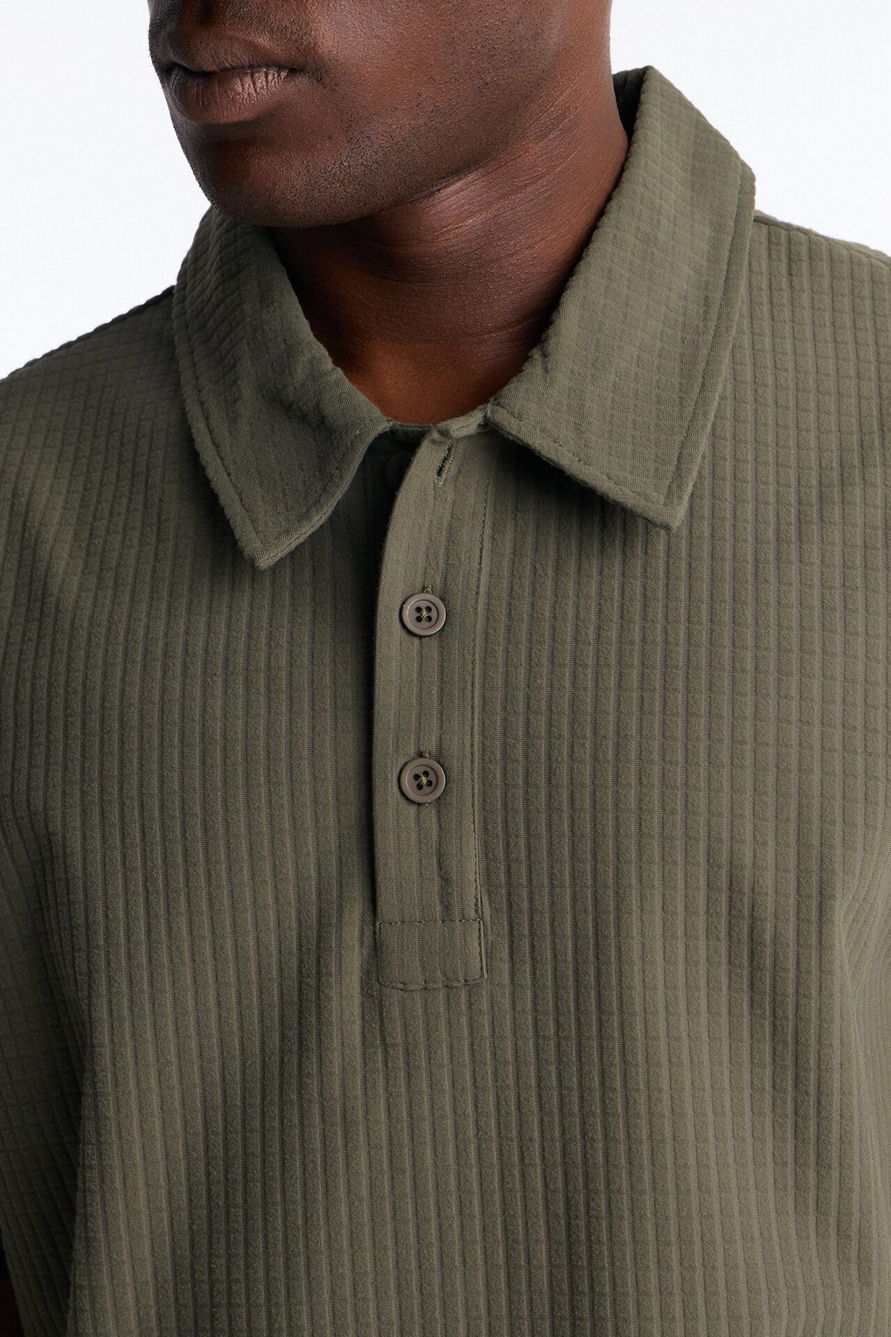 Terrance Textured Stripe Polo - Olive