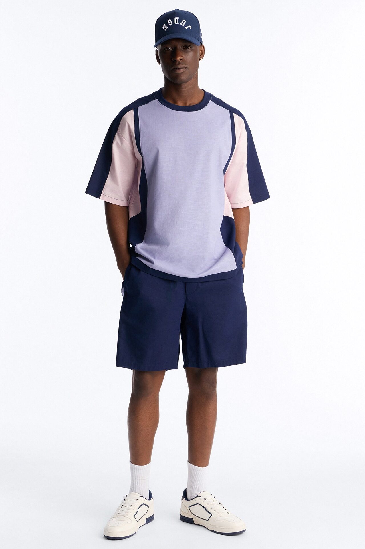 Basic Color Block Short Sleeve Tee - Purple/combo
