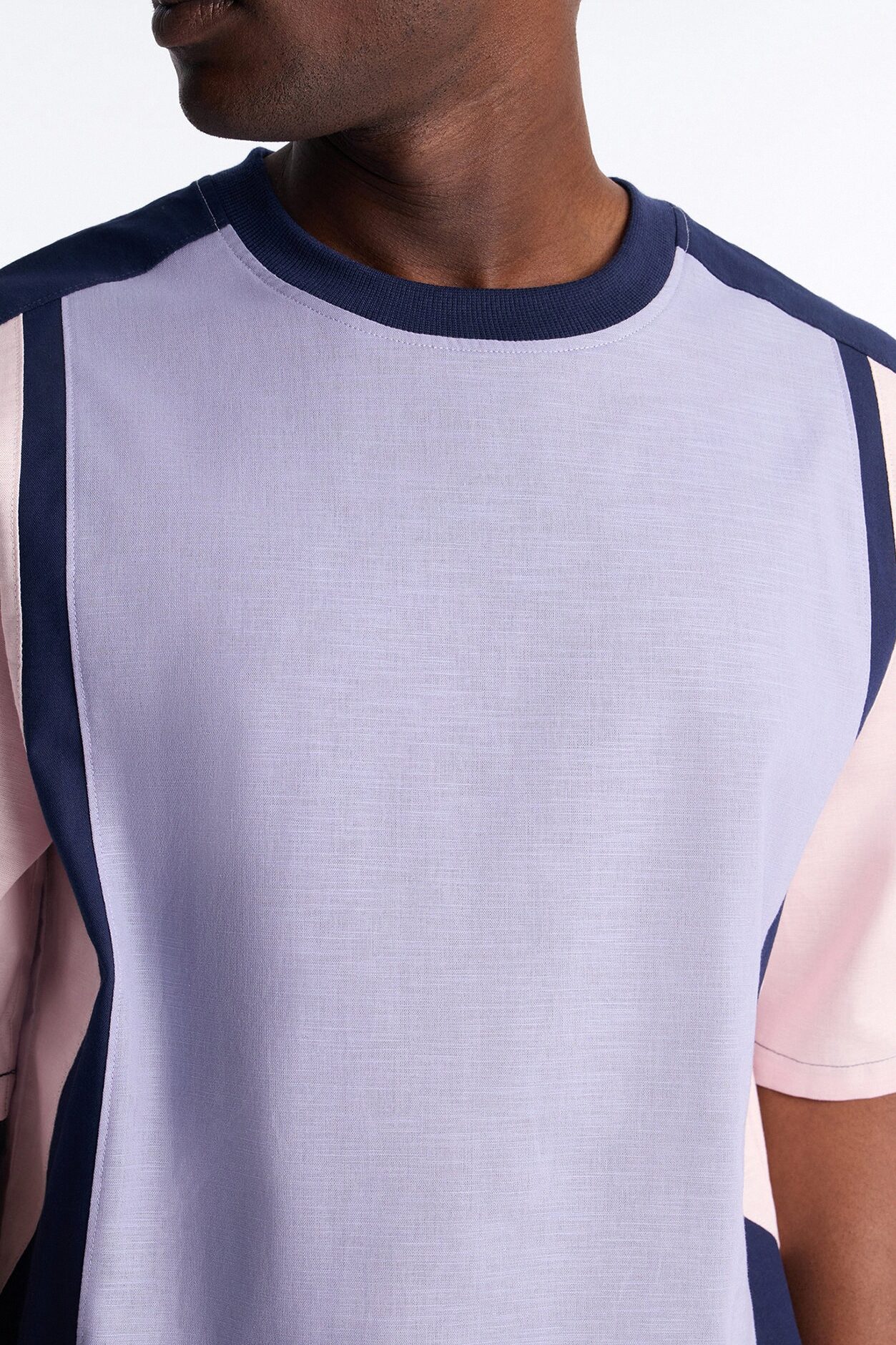 Basic Color Block Short Sleeve Tee - Purple/combo