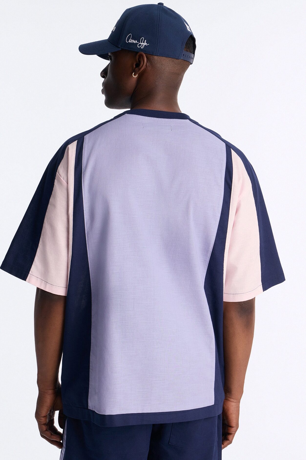 Basic Color Block Short Sleeve Tee - Purple/combo