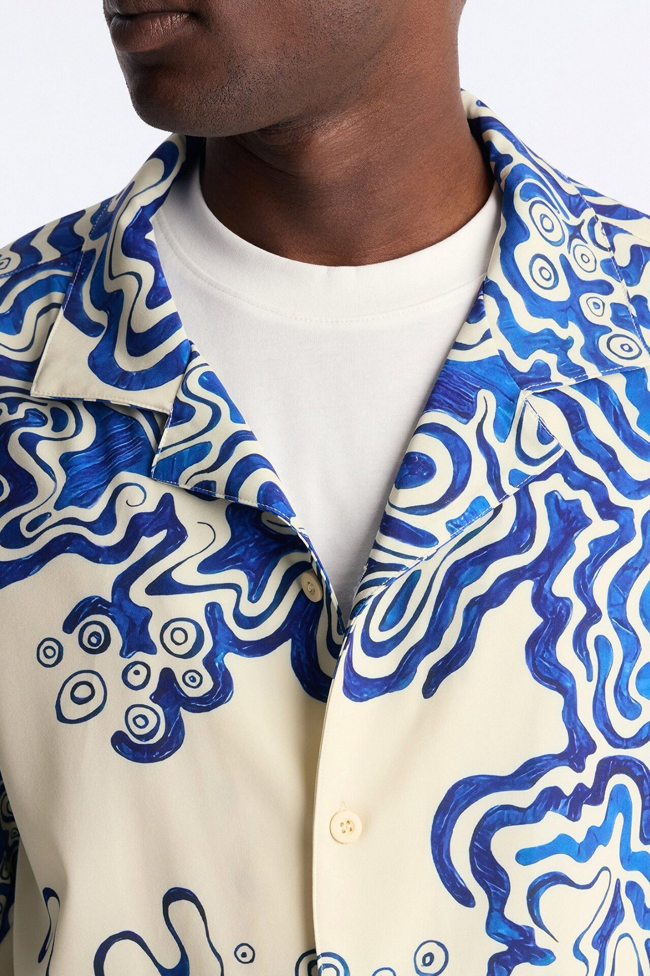 Relaxed Abstract Mykonos Cuban Collar Button Up Shirt - Blue/combo