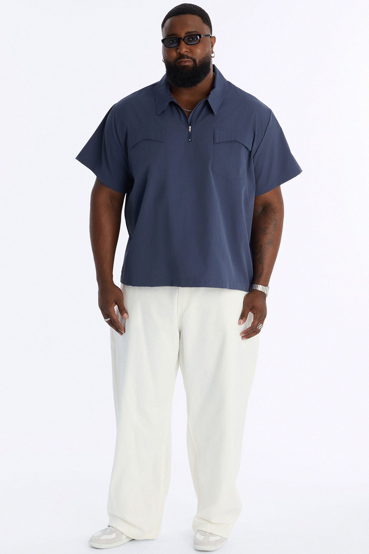 Gable Pocket Quarter Zip Polo - Navy