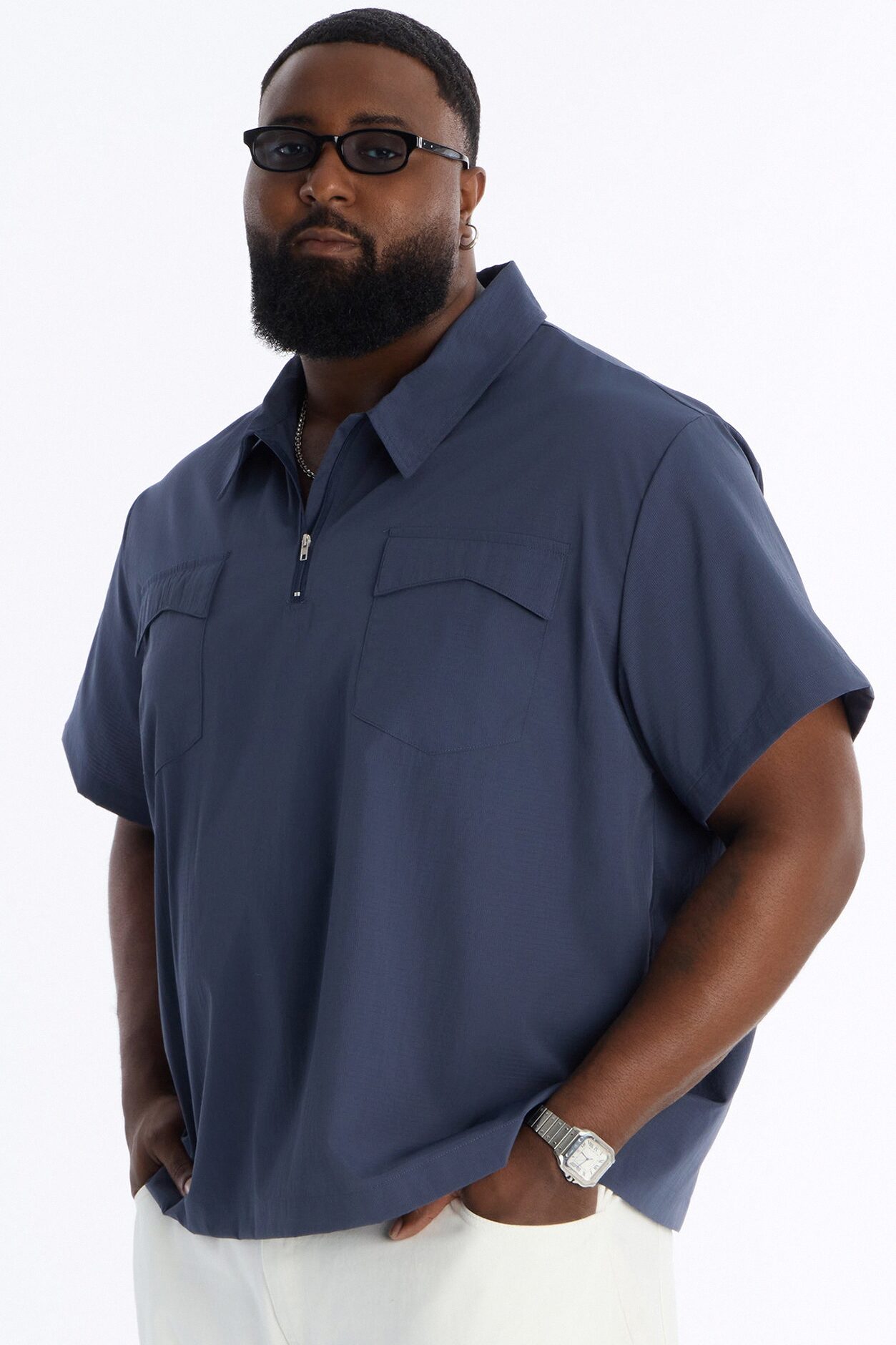 Gable Pocket Quarter Zip Polo - Navy