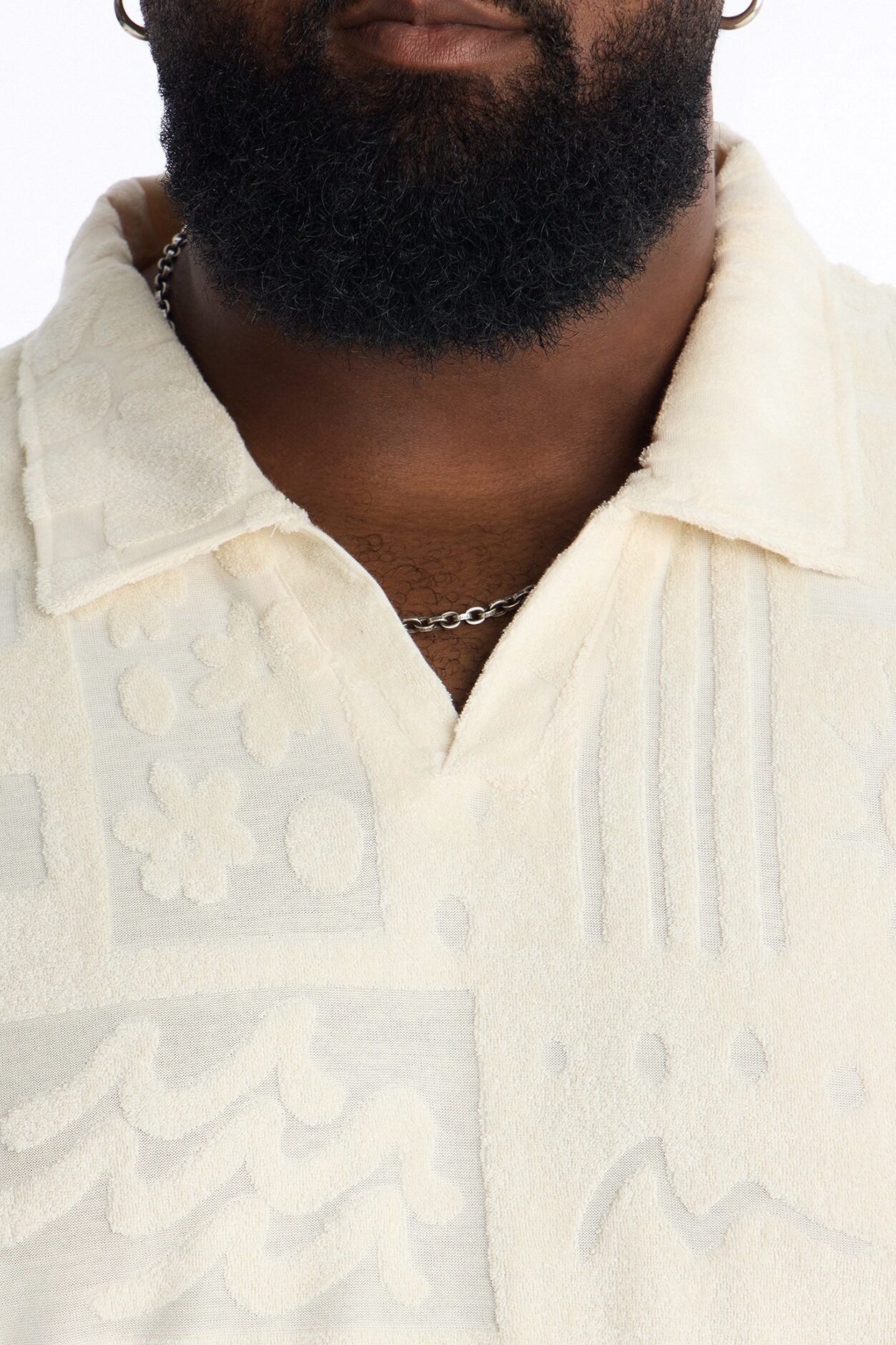 Cloud Jacquard Terry Johnny Collar Shirt - Cream