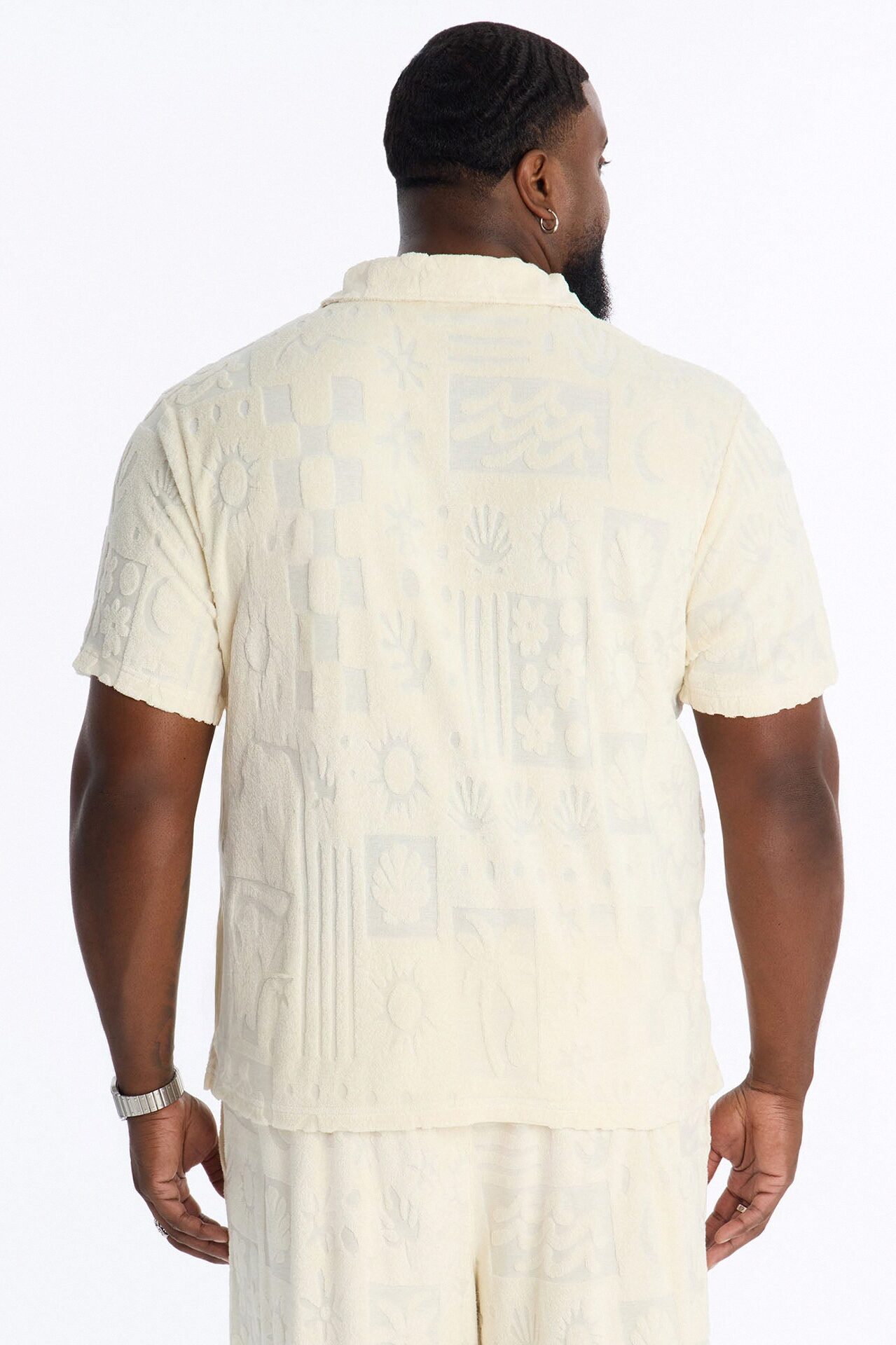 Cloud Jacquard Terry Johnny Collar Shirt - Cream