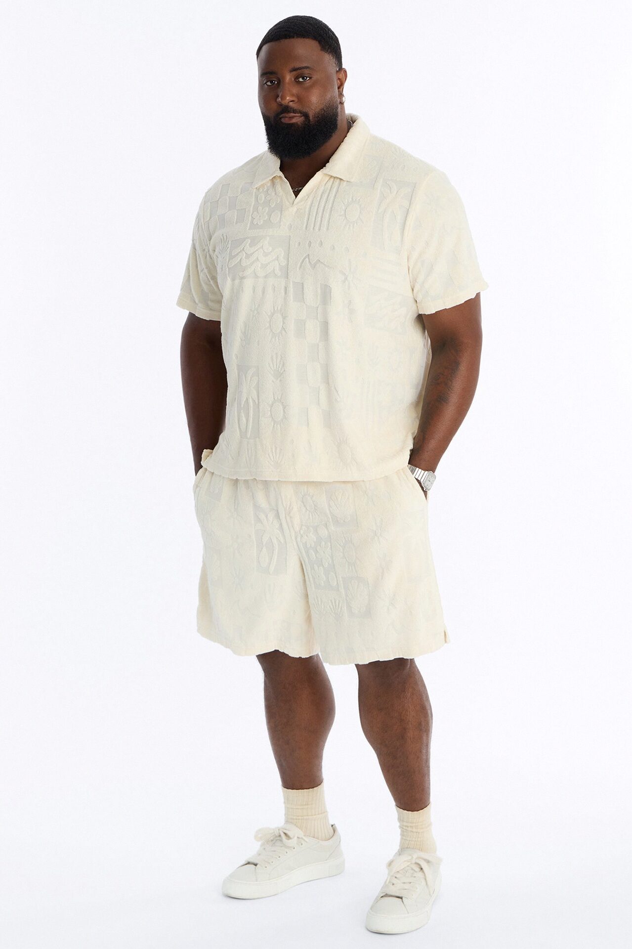 Relaxed Cloud Jacquard Terry Short - Cream
