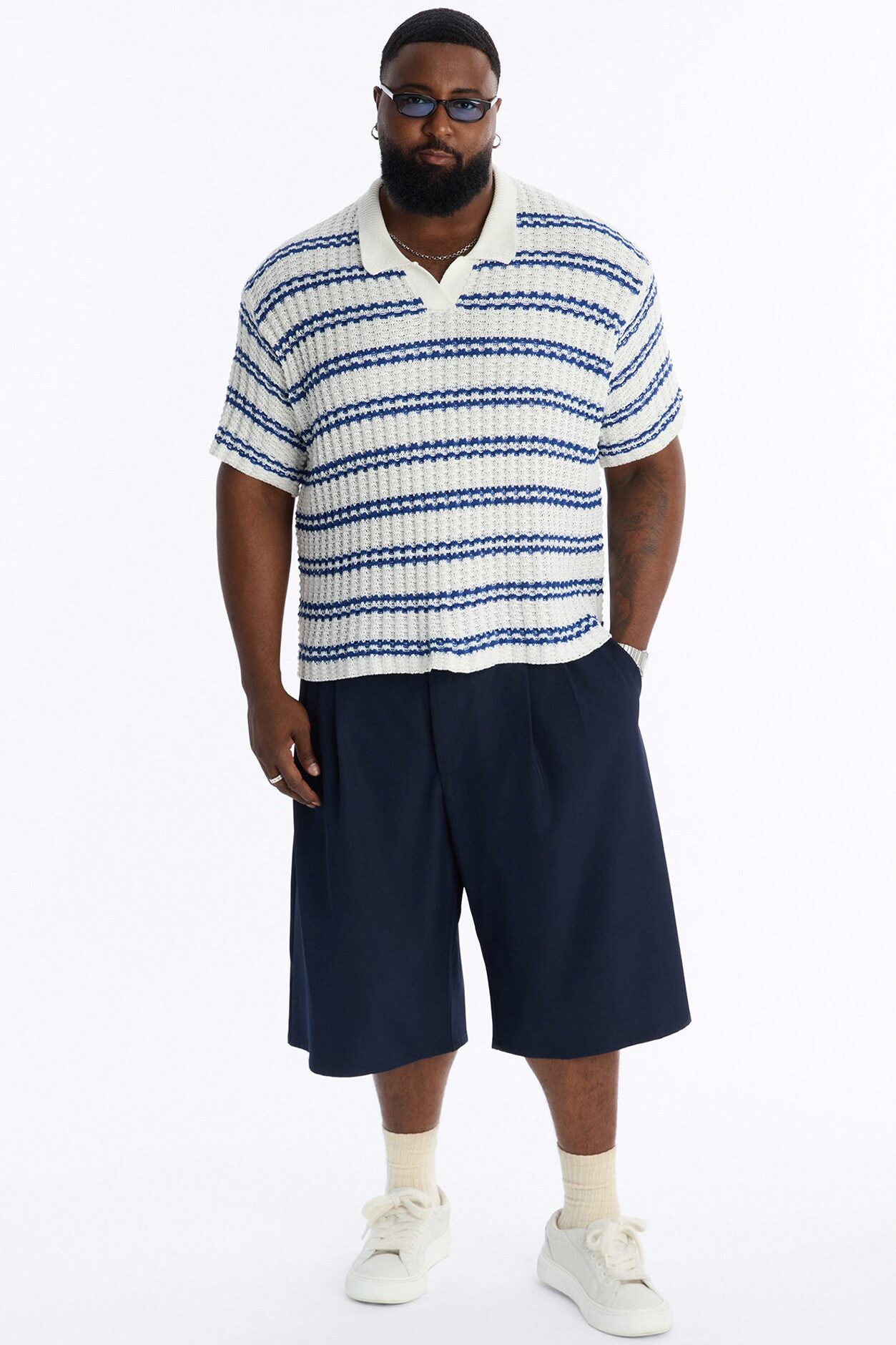 Static Stripe Johnny Collar Polo - Blue/combo
