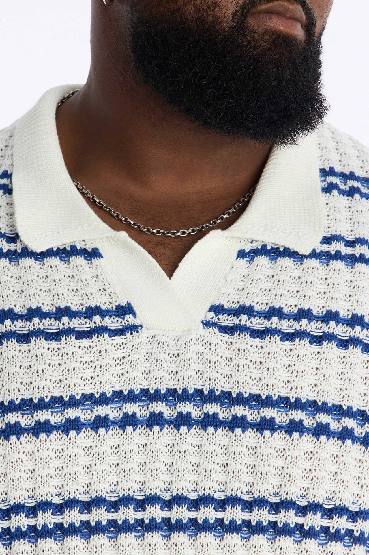 Static Stripe Johnny Collar Polo - Blue/combo