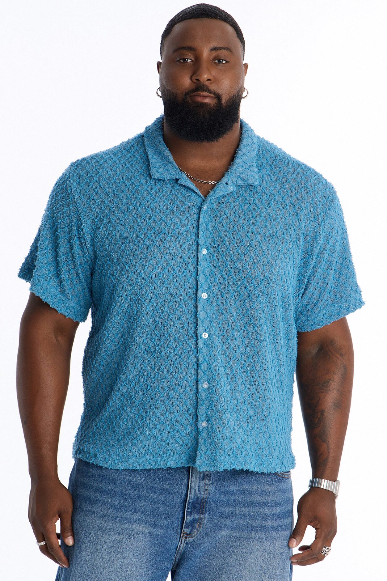 Coastal Plush Full Button Shirt - Blue