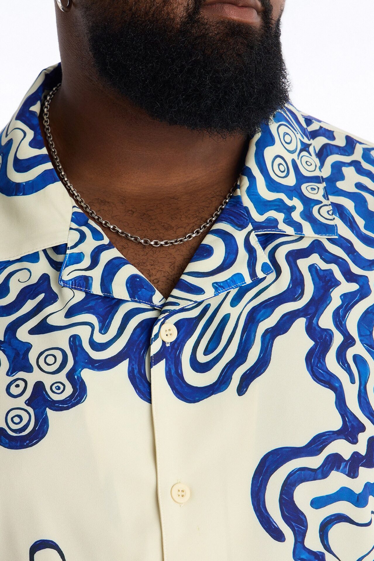 Relaxed Abstract Mykonos Cuban Collar Button Up Shirt - Blue/combo