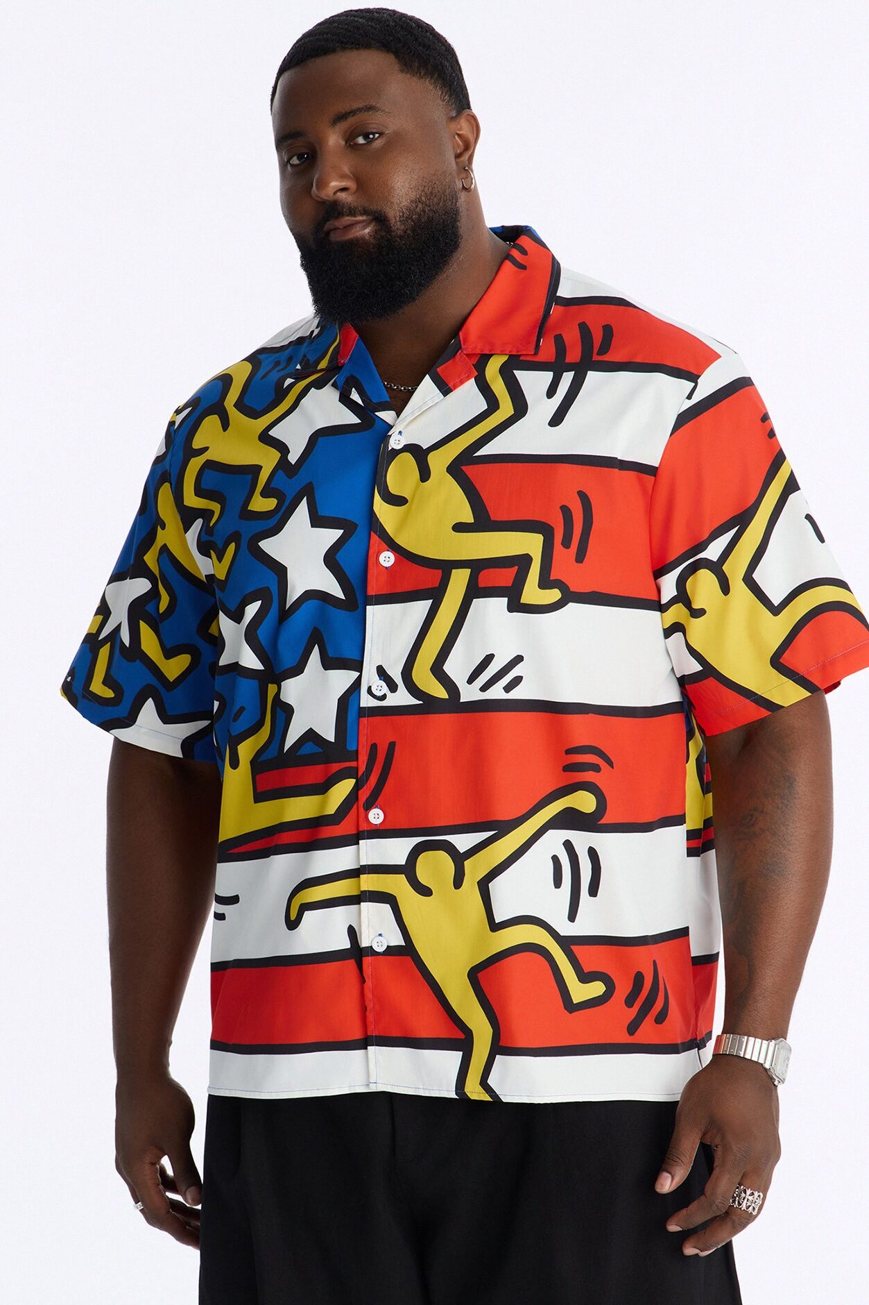 Keith Haring Freedom Button Up Shirt - Multi Color