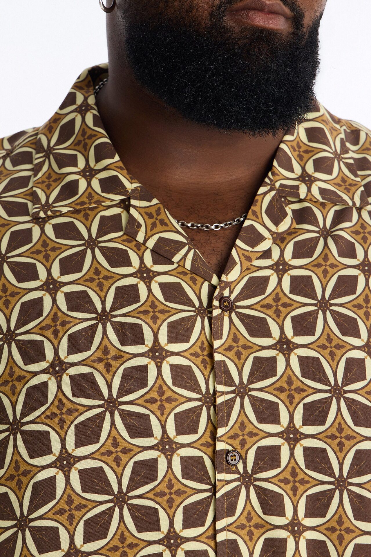 Relaxed Oxalis Cuban Collar Button Up Shirt - Brown/combo