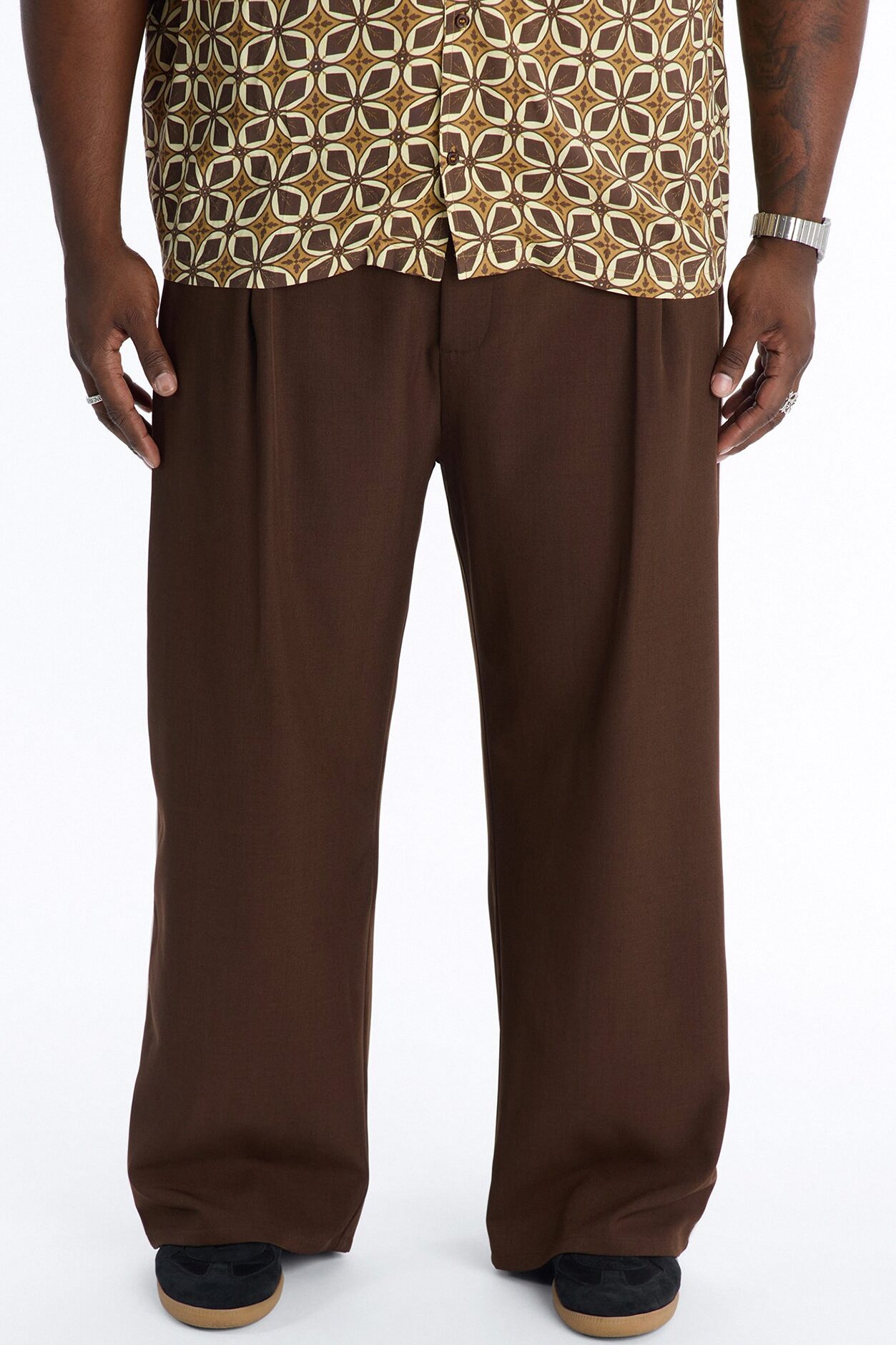 Satin Side Stripe Wide Leg Trouser - Brown/combo