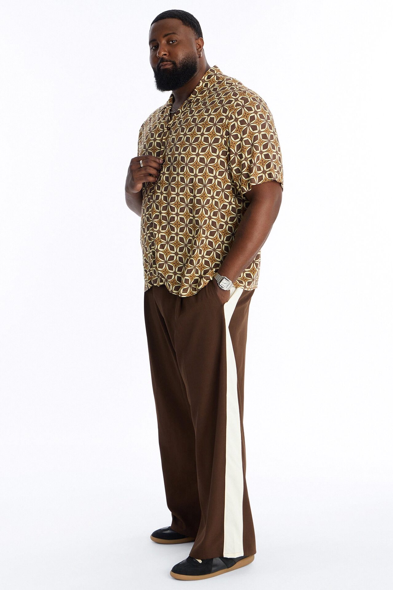 Satin Side Stripe Wide Leg Trouser - Brown/combo