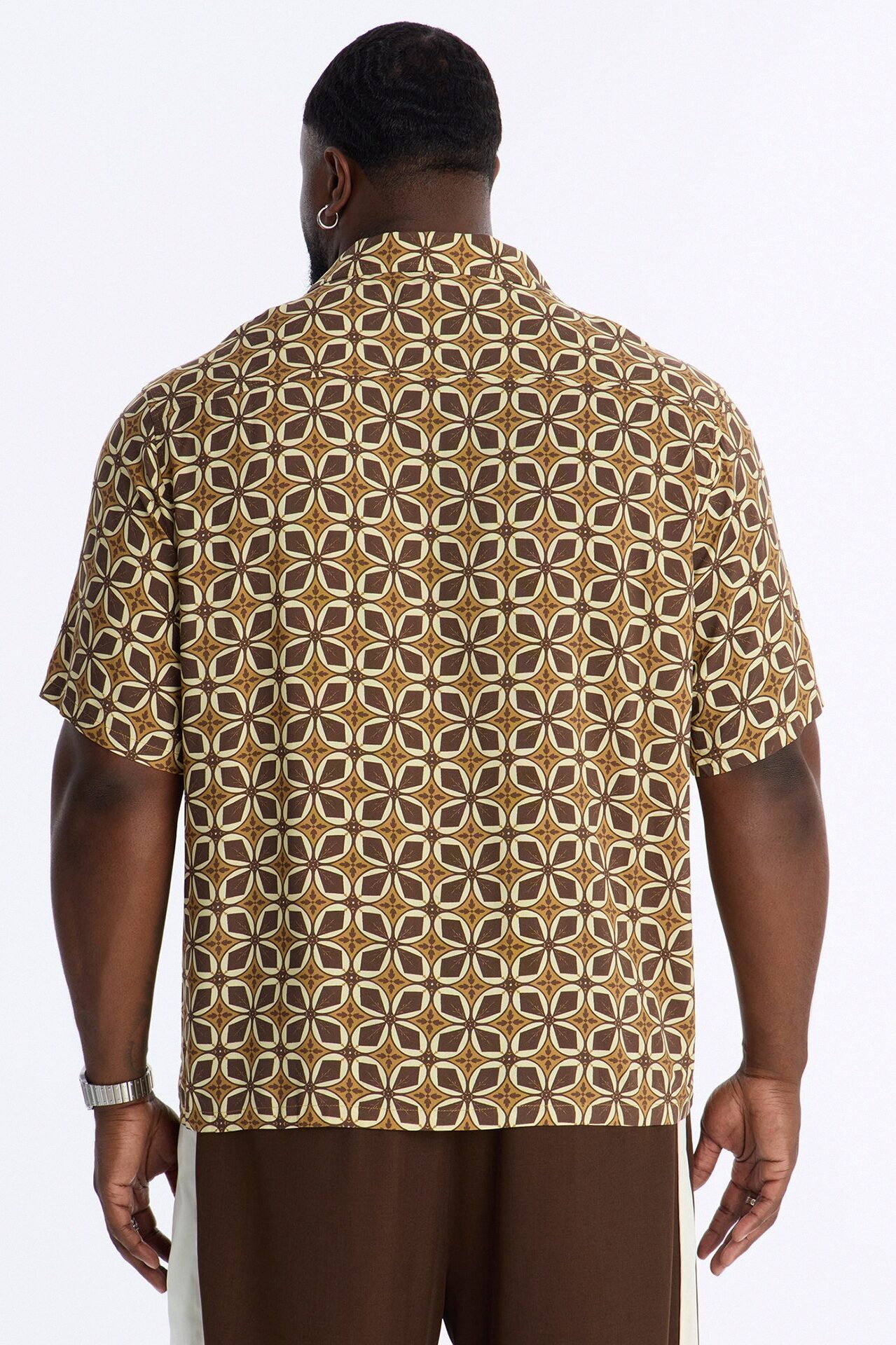Relaxed Oxalis Cuban Collar Button Up Shirt - Brown/combo