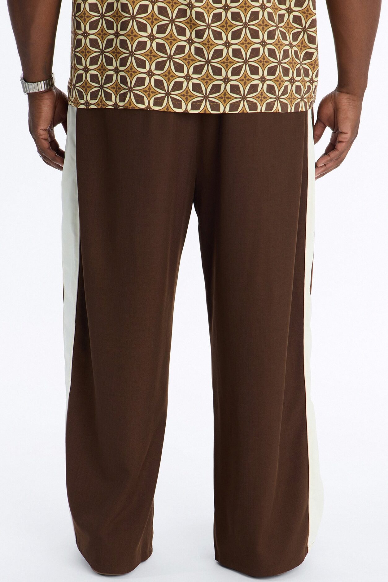 Satin Side Stripe Wide Leg Trouser - Brown/combo
