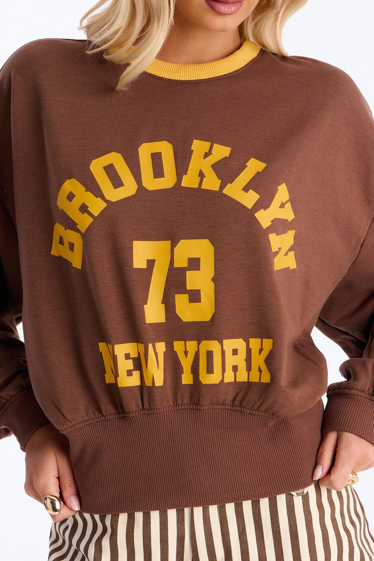 Brooklyn Varsity League Fleece Crew Neck Sweatshirt - Brown