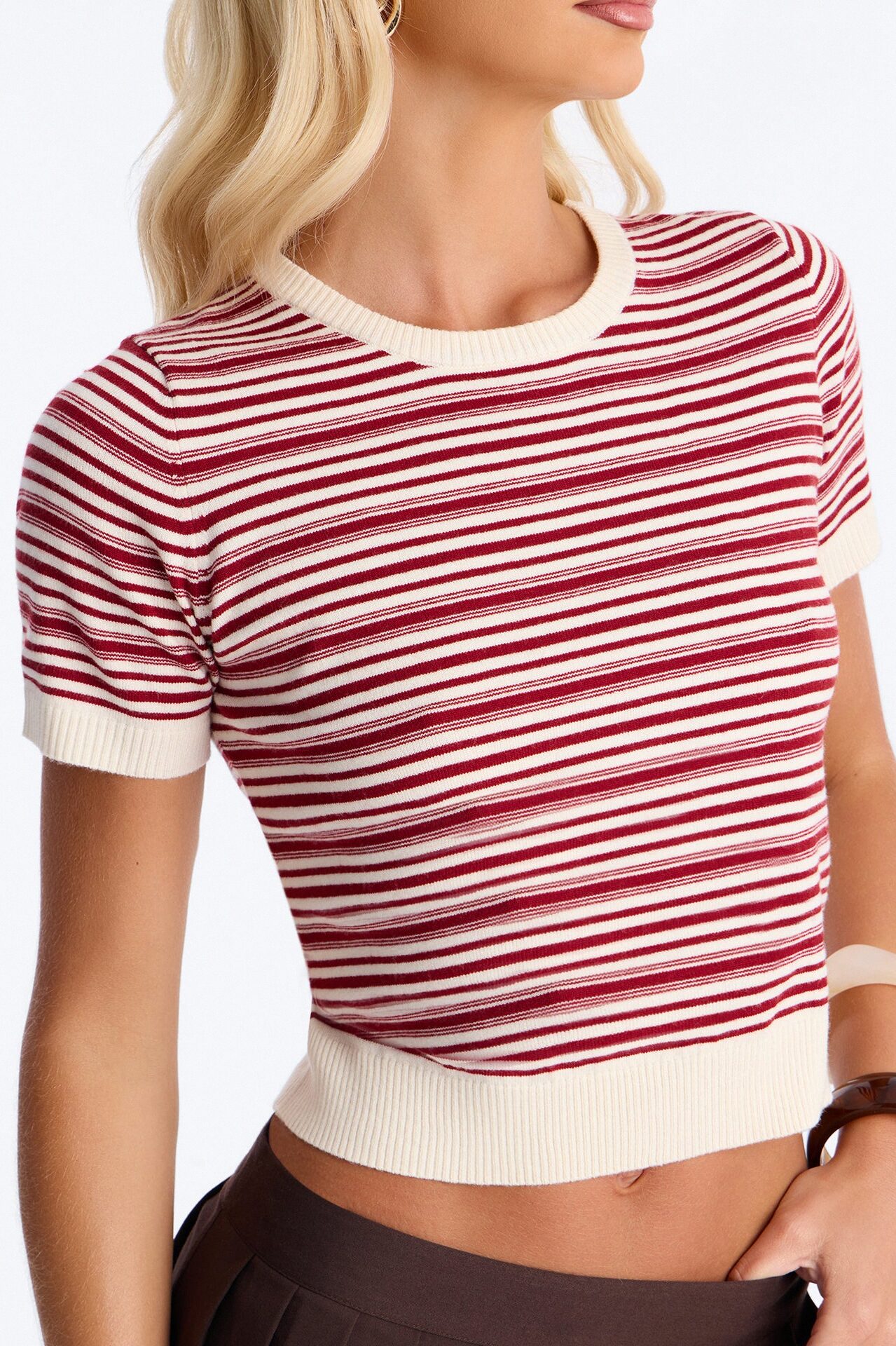 Maria Striped Short Sleeve Sweater - Red/combo