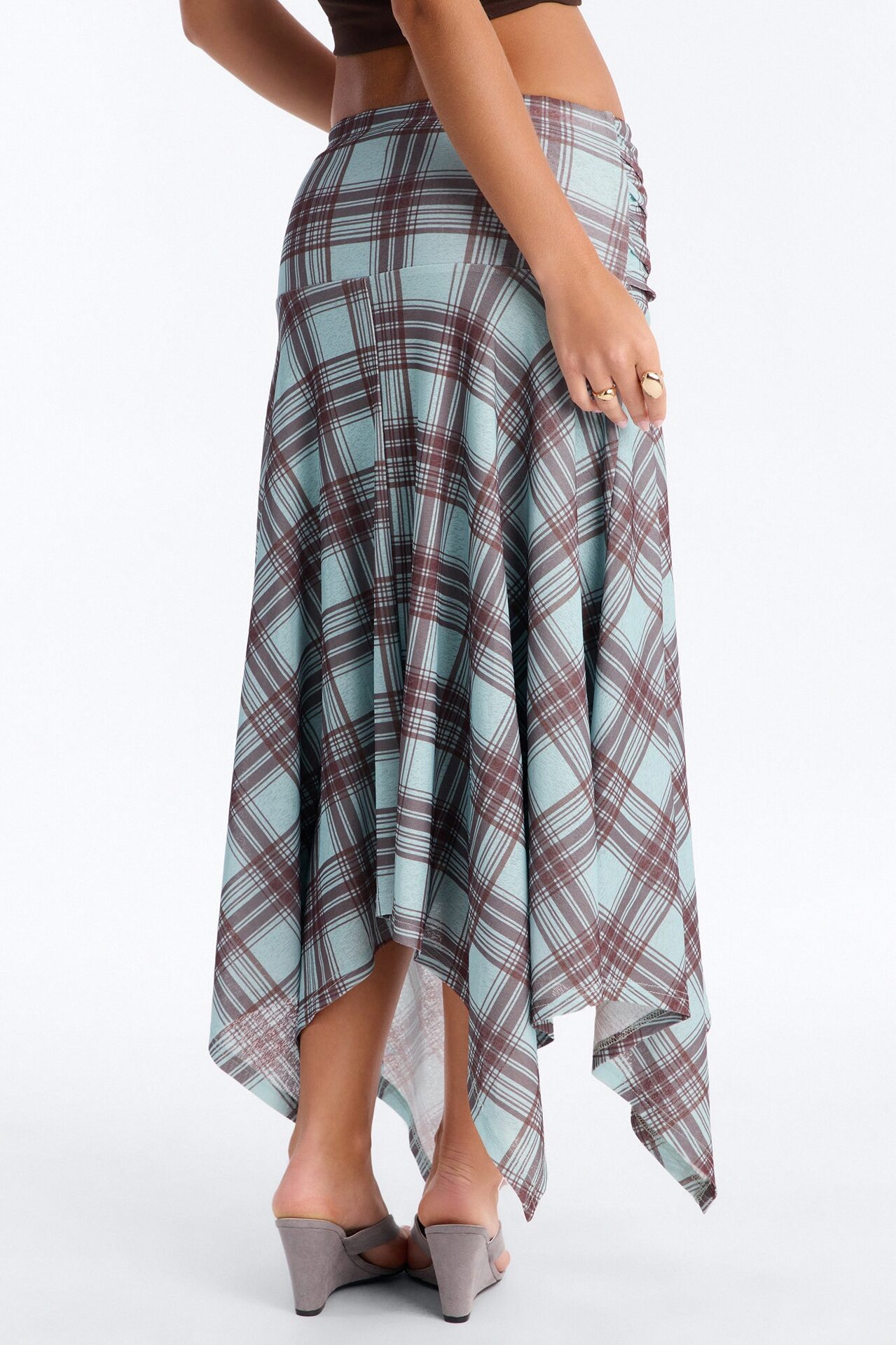Delilah Asymmetrical Plaid Midi Skirt - Blue/combo