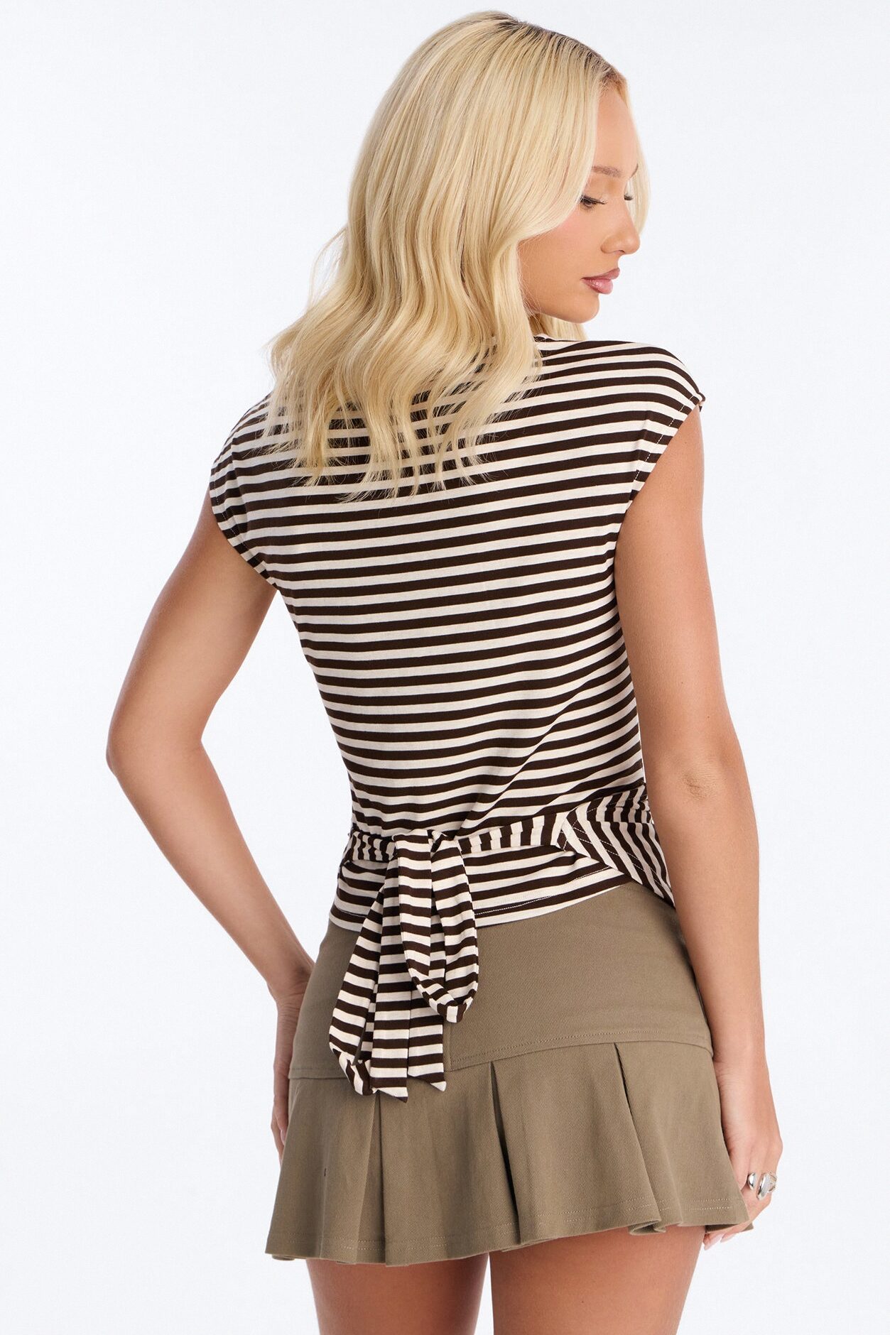 Crossed Up Striped Crew Neck Tee - Chocolate/Combo