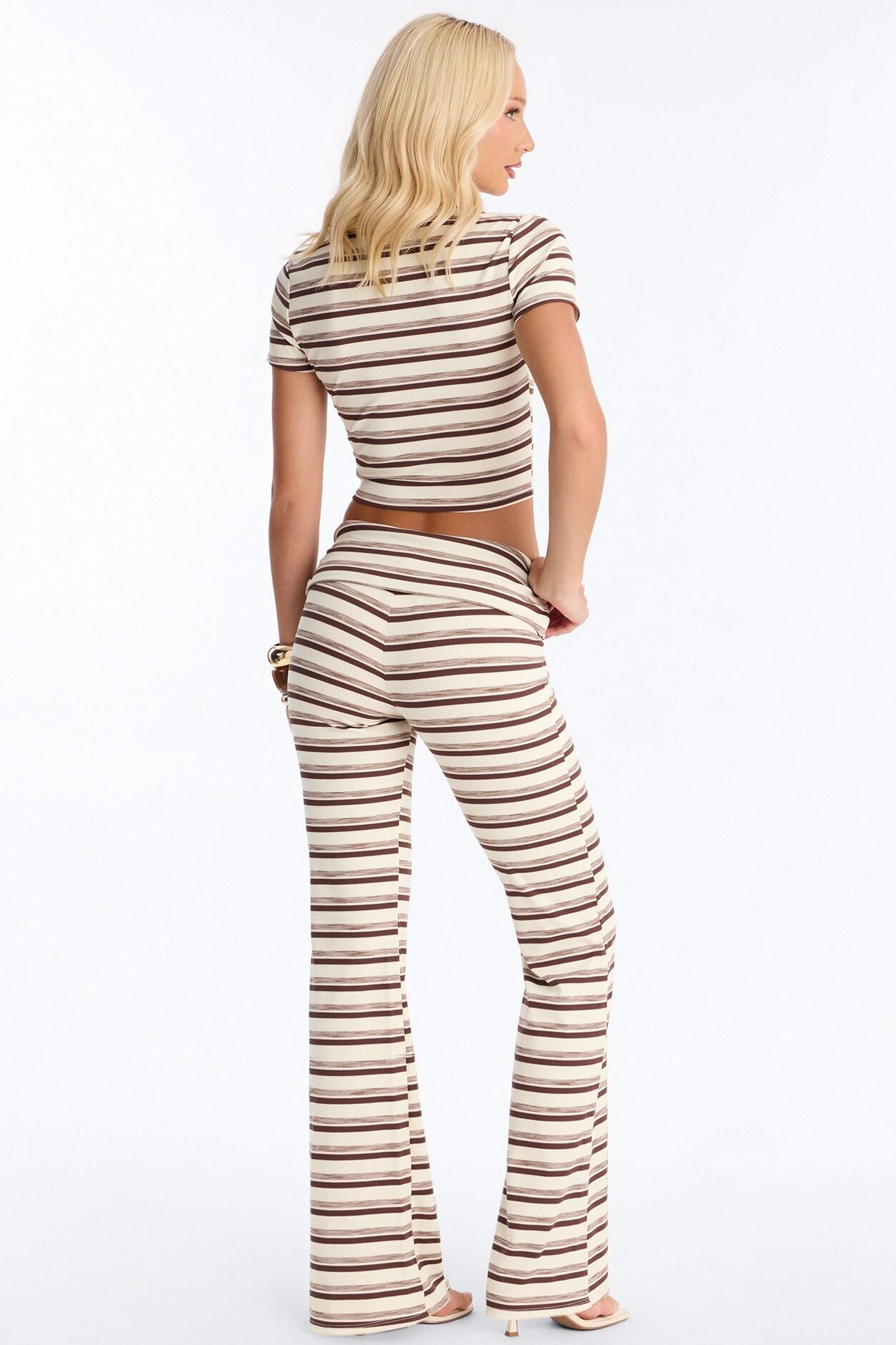 Dana Stripe Foldover Waistband Pant Set - Brown Combo