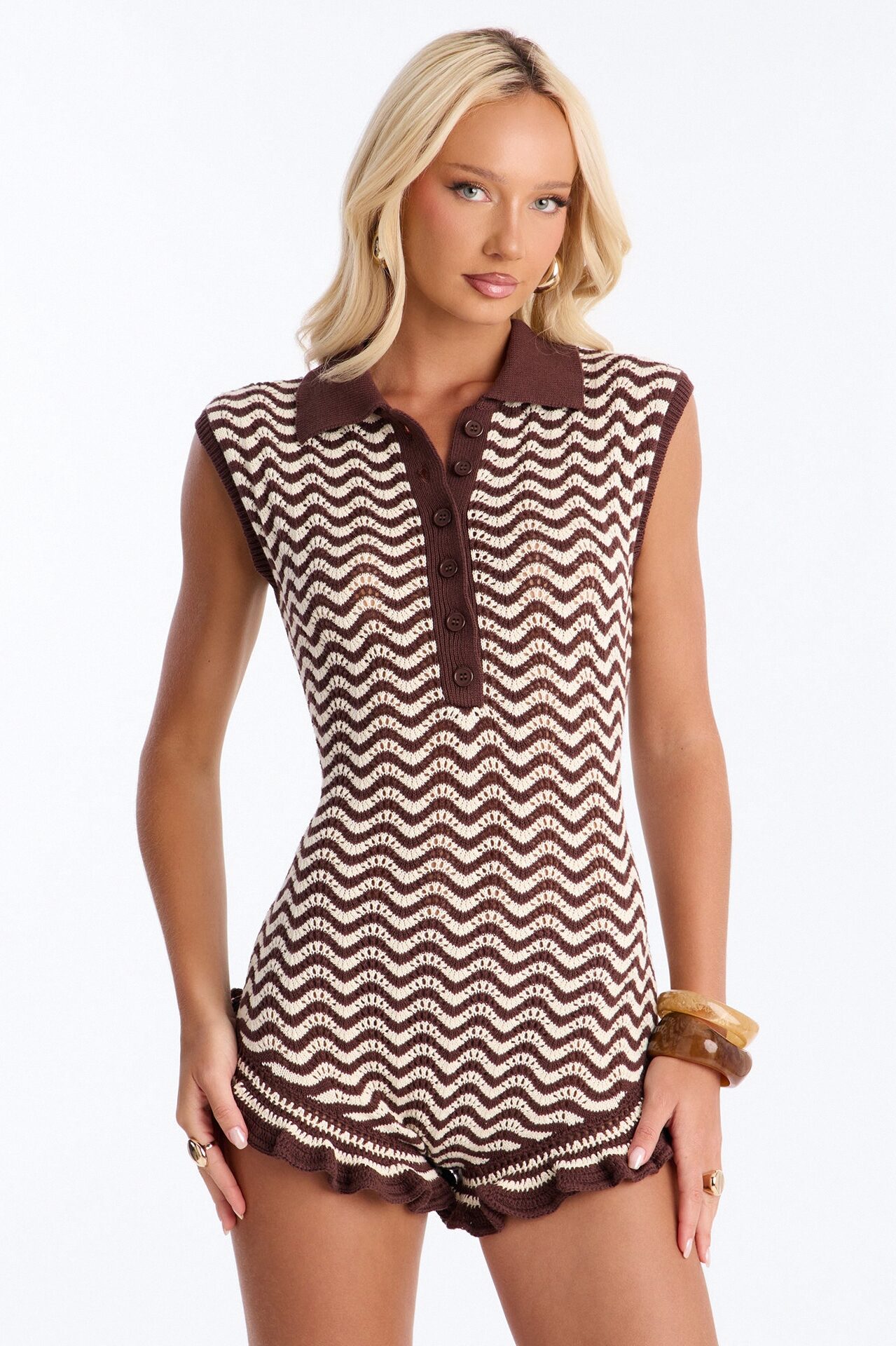Seaside Shortie Crochet Ruffle Micro Short - Chocolate