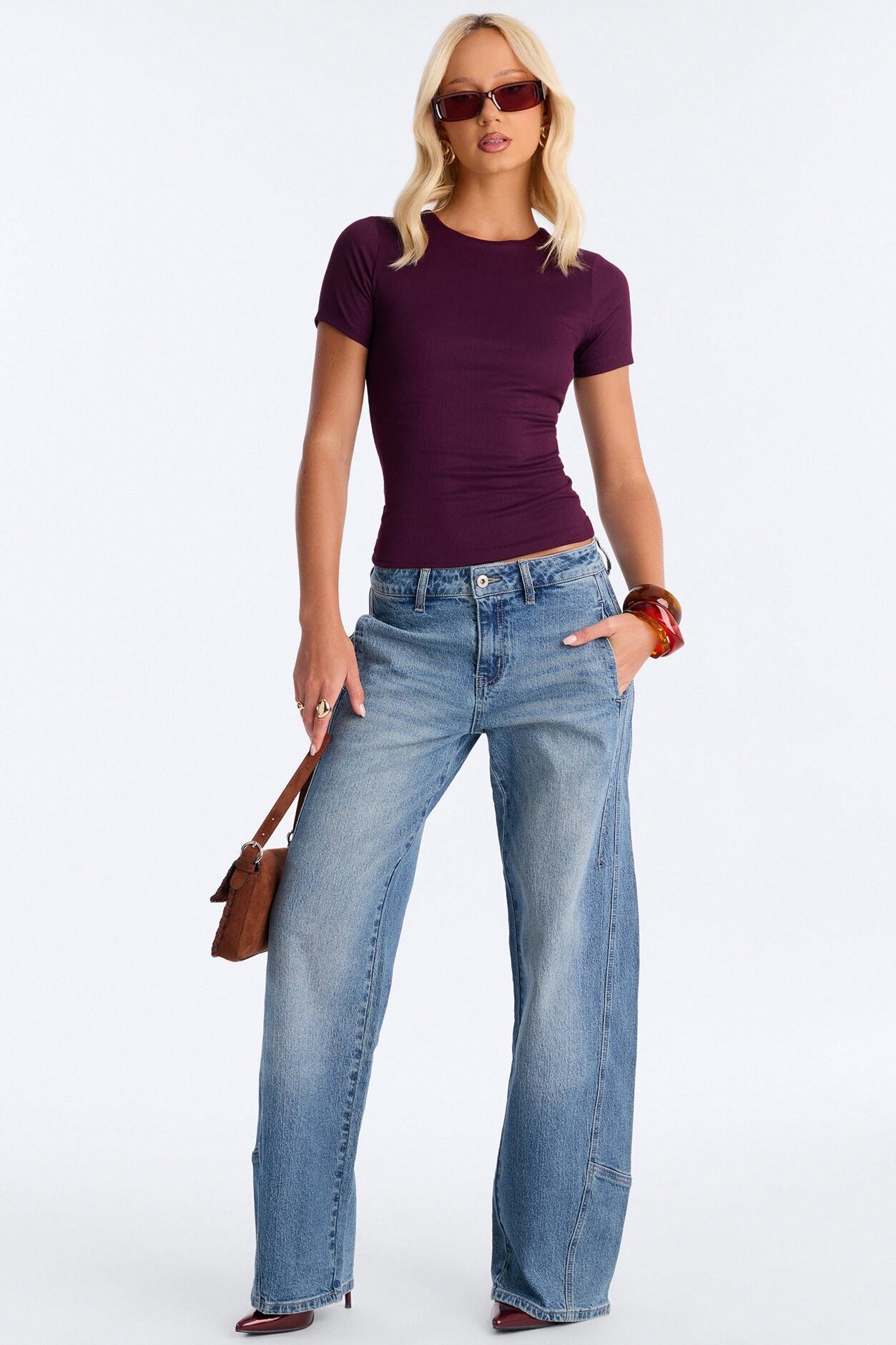 Chloe Crew Neck Short Sleeve Tee - Plum