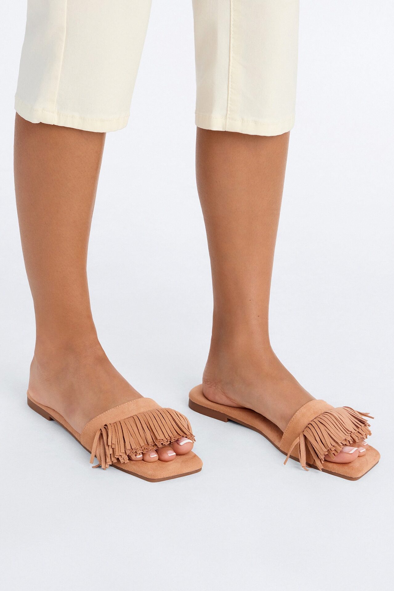 Tassie Suede Slip On Sandals - Tan