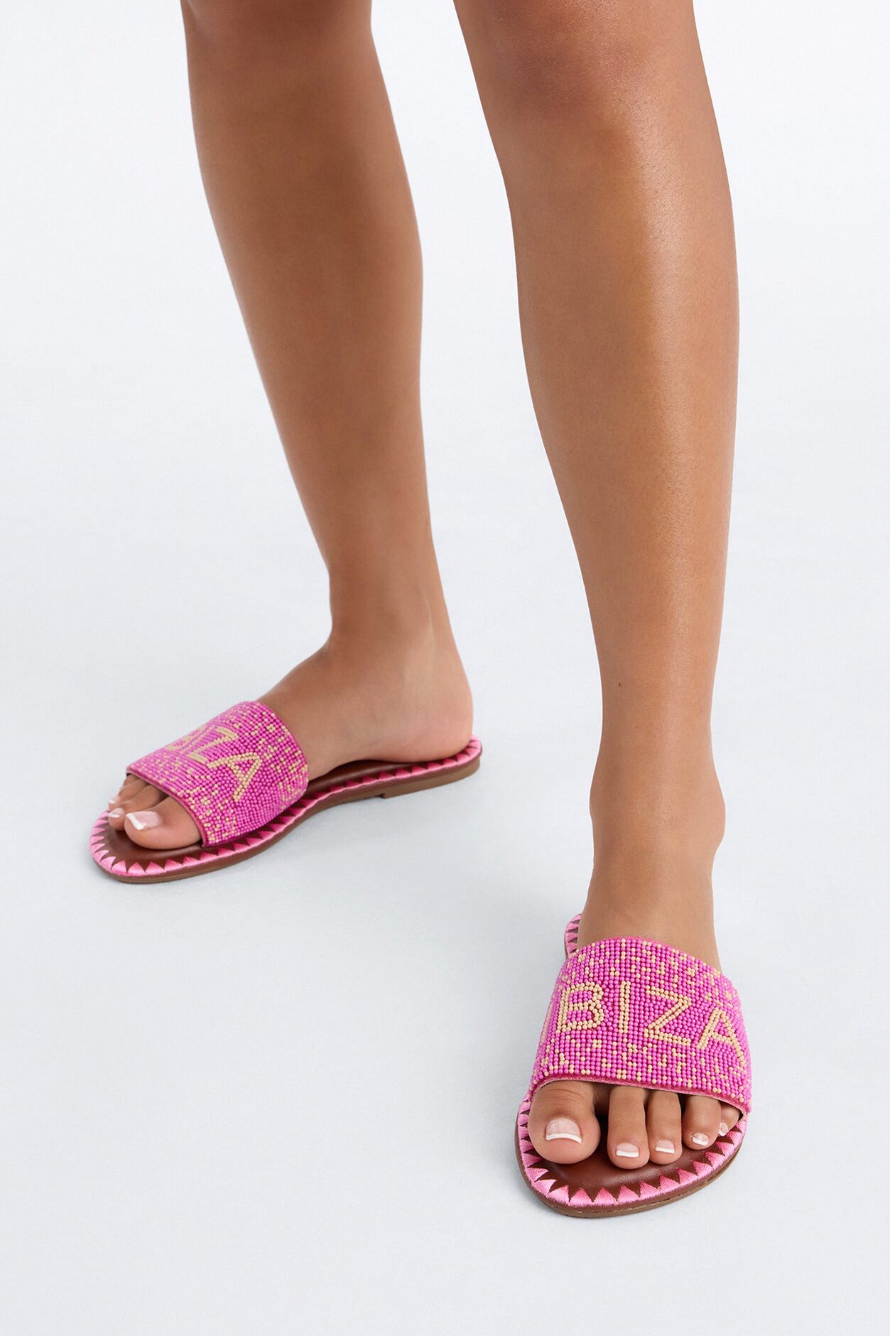 Ibiza Beaded Slip On Sandals - HotPink