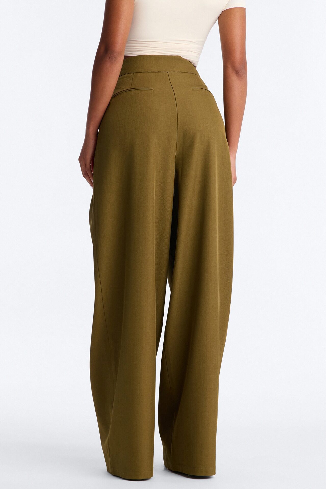 Vivienne Pleated Pull Tab Wide Leg Trouser - Olive