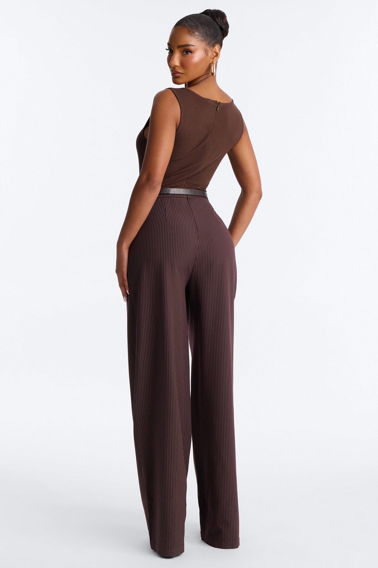 Jen Twofer Pinstripe Jumpsuit - Chocolate