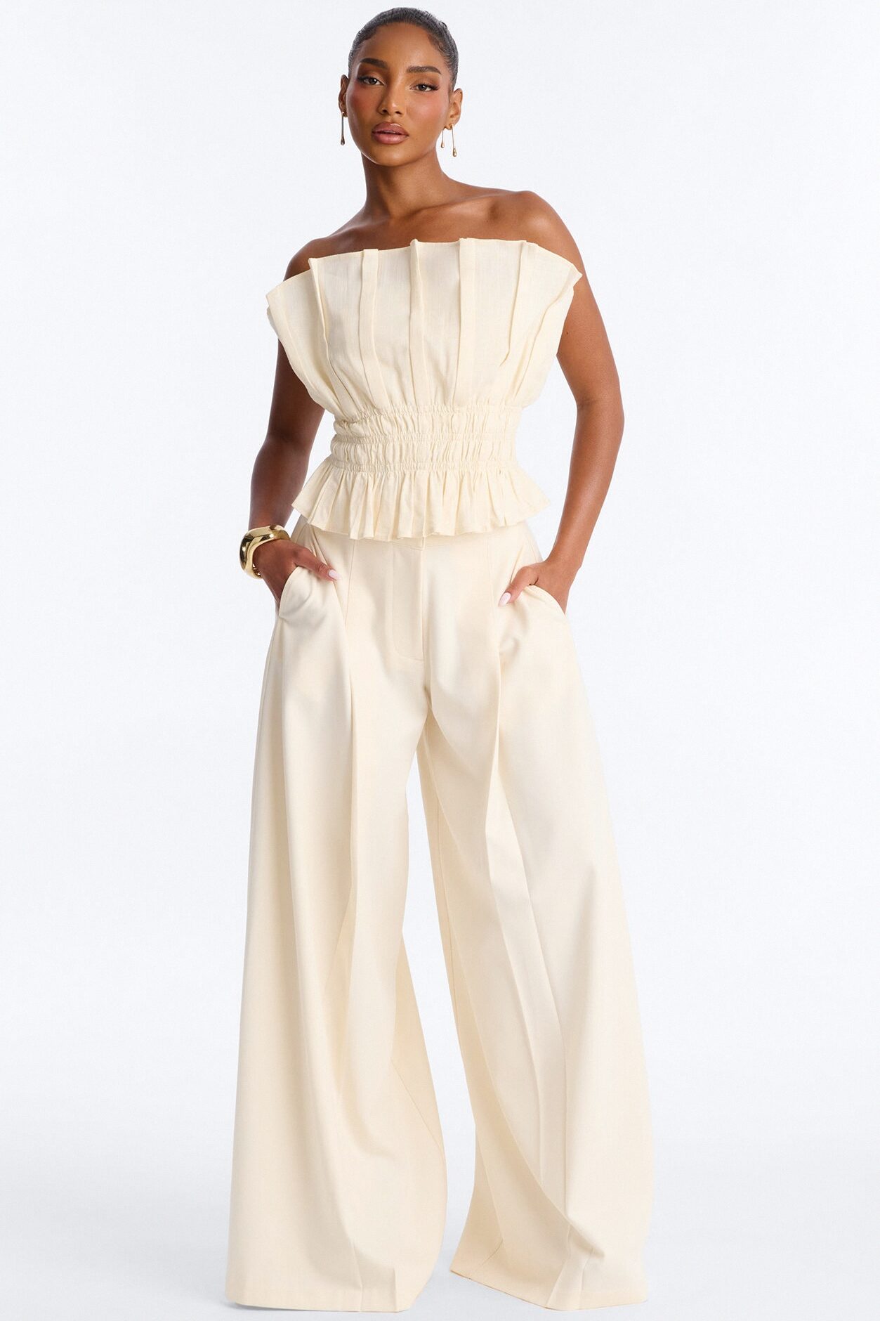 Easy Elegance Ruched Strapless Top - Cream