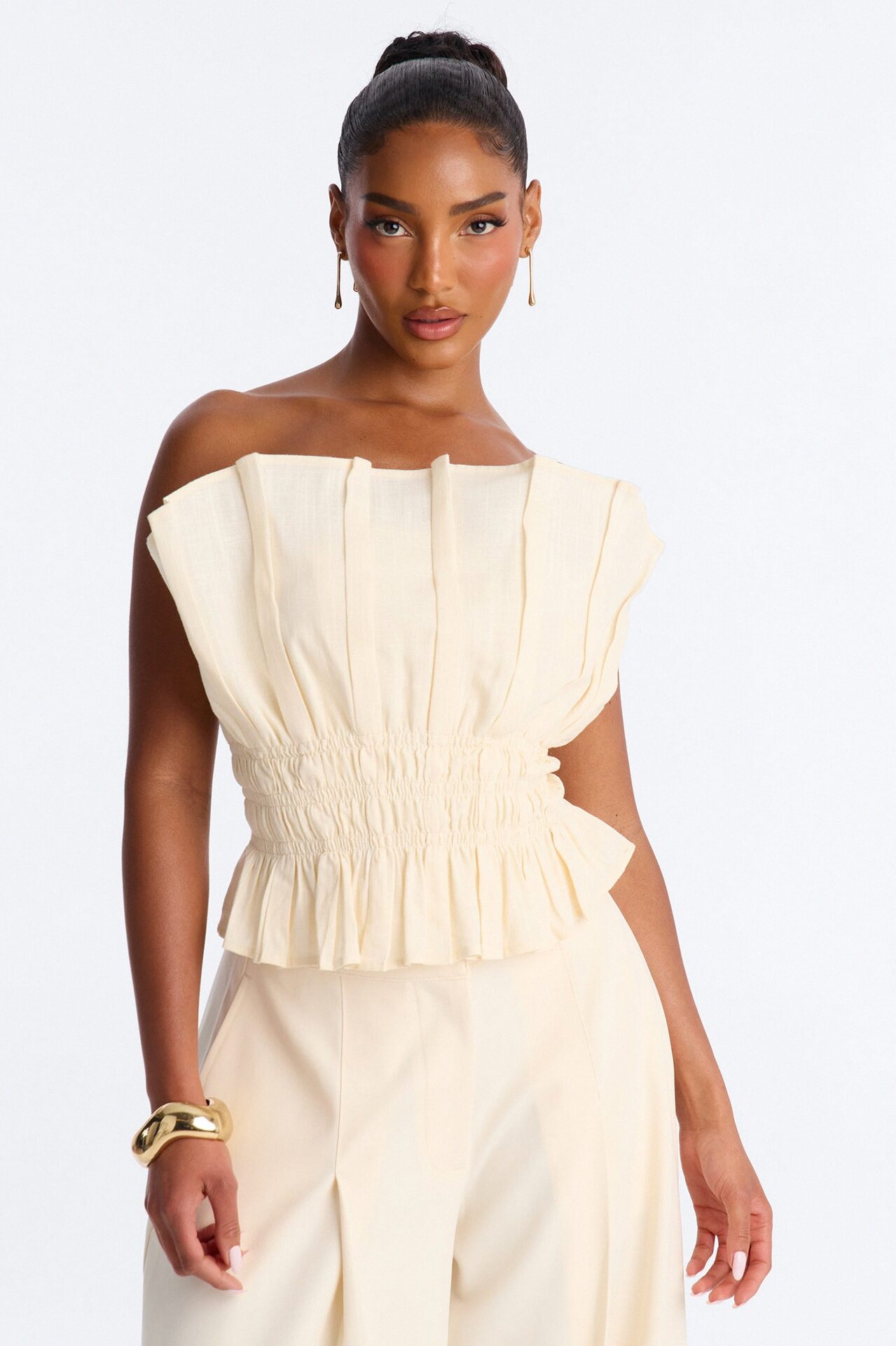 Easy Elegance Ruched Strapless Top - Cream
