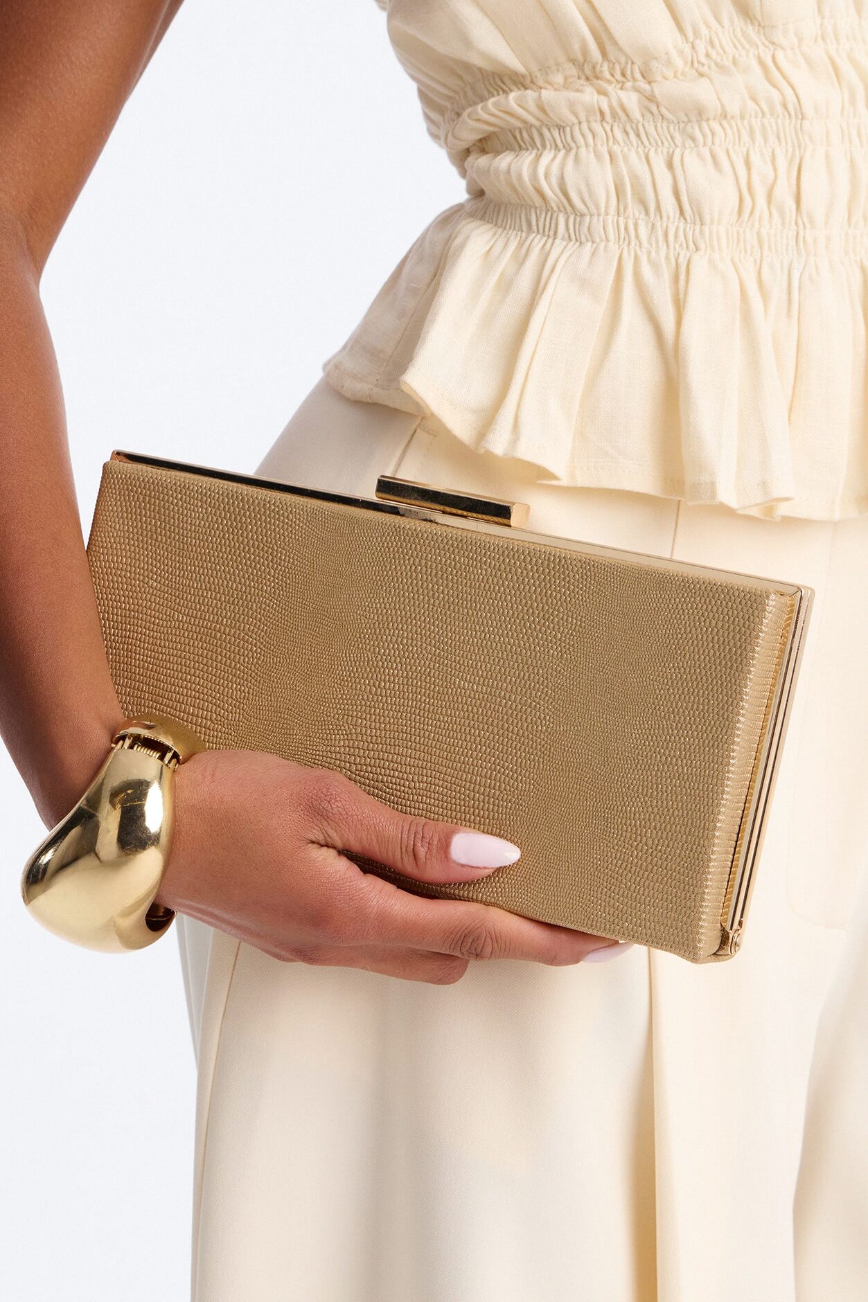 After Dark Embossed Croc Clutch - Gold