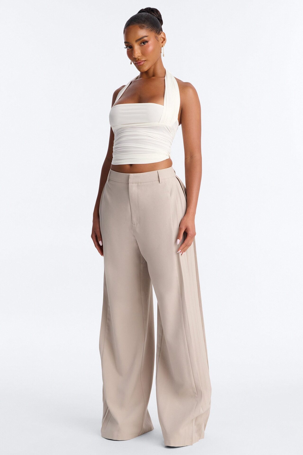 Don't Overthink Ruched Halter Top - White