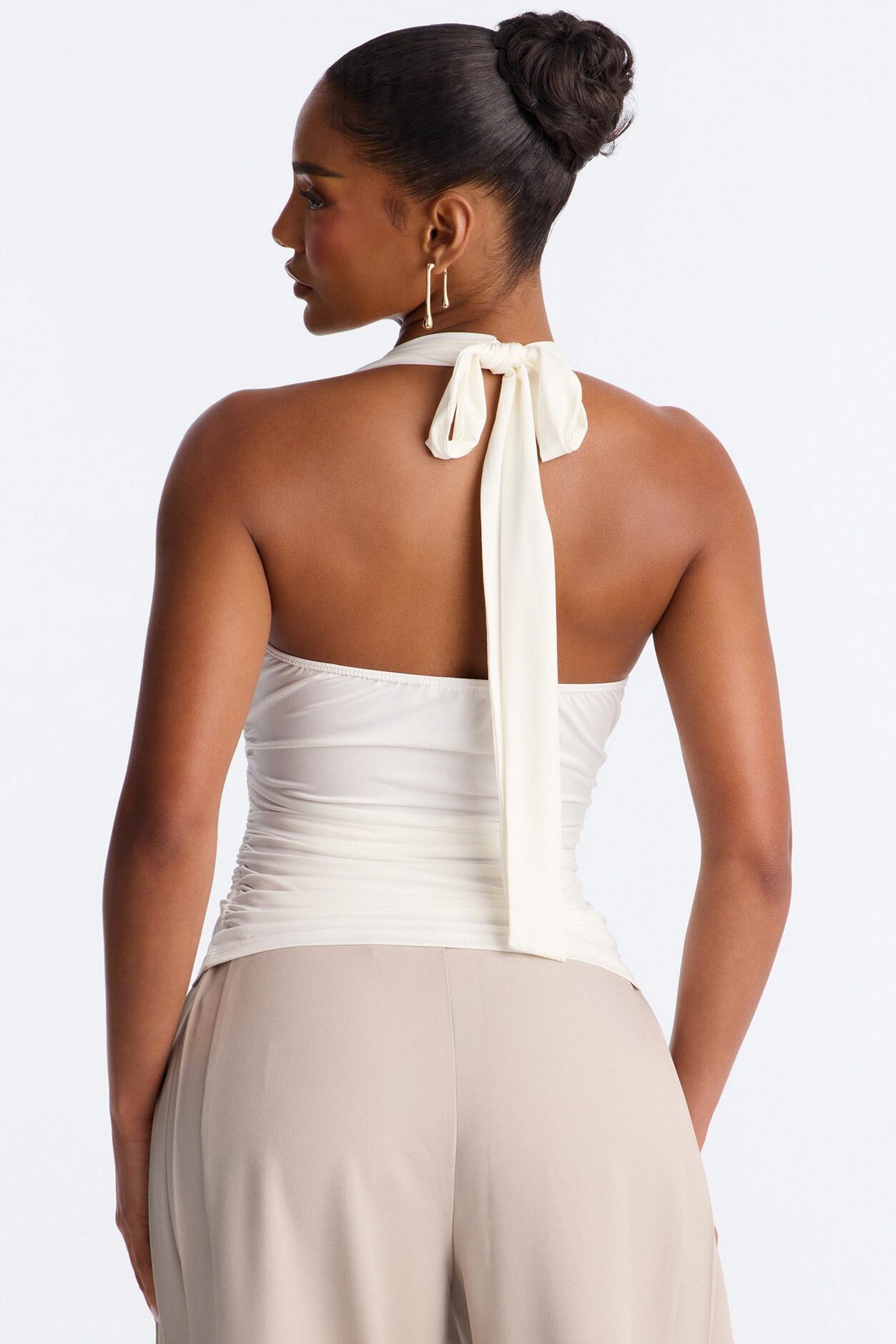 Don't Overthink Ruched Halter Top - White