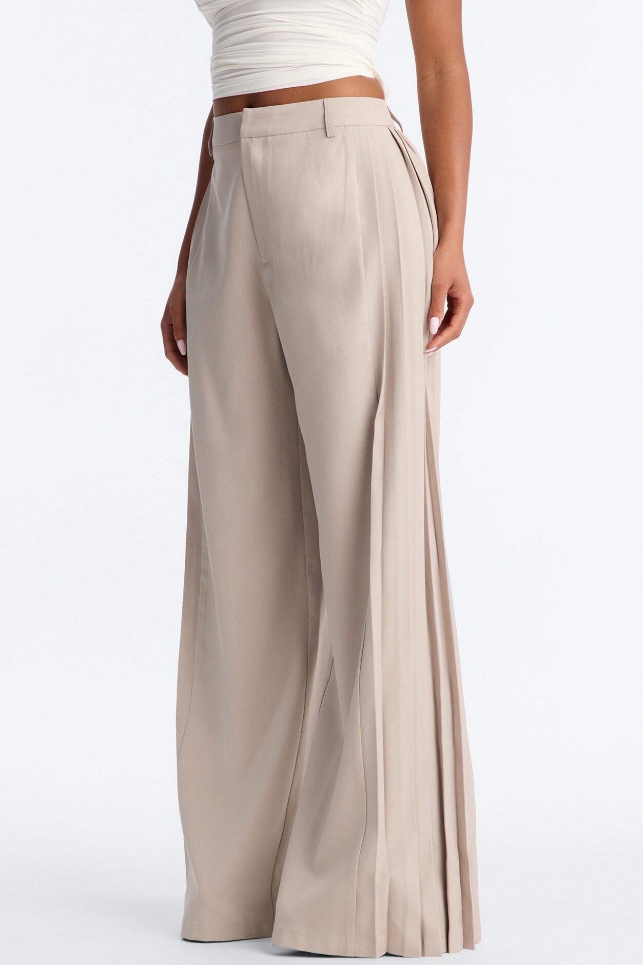 Hailey High Rise Pleated Wide Leg Trouser - Stone
