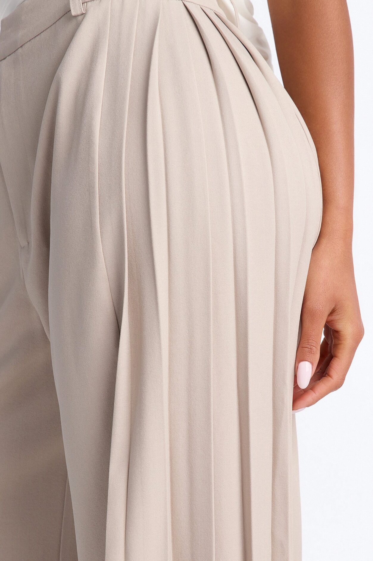 Hailey High Rise Pleated Wide Leg Trouser - Stone
