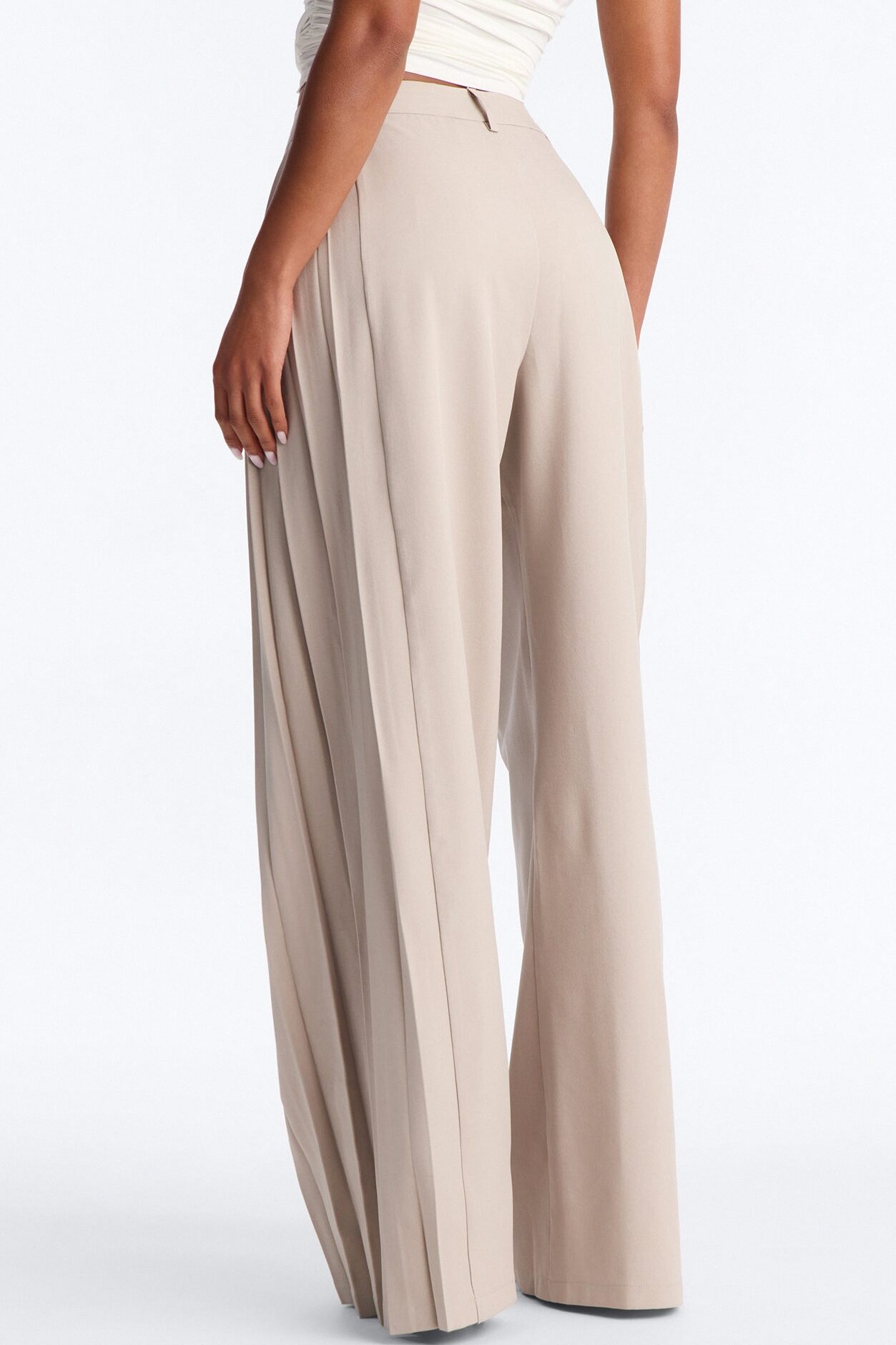 Hailey High Rise Pleated Wide Leg Trouser - Stone
