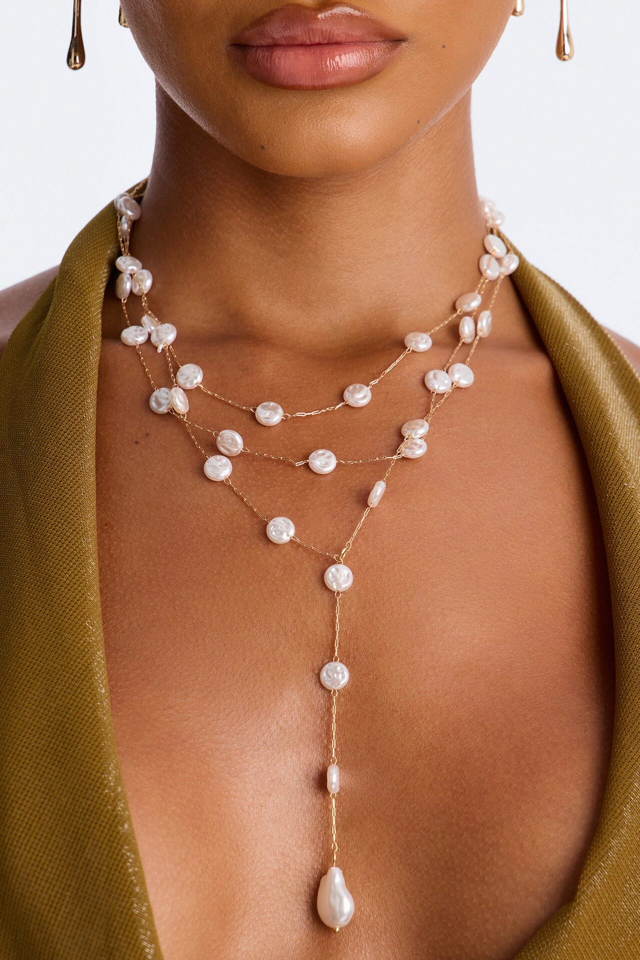 Island Spirit Pearl Lariat Necklace - White/Gold