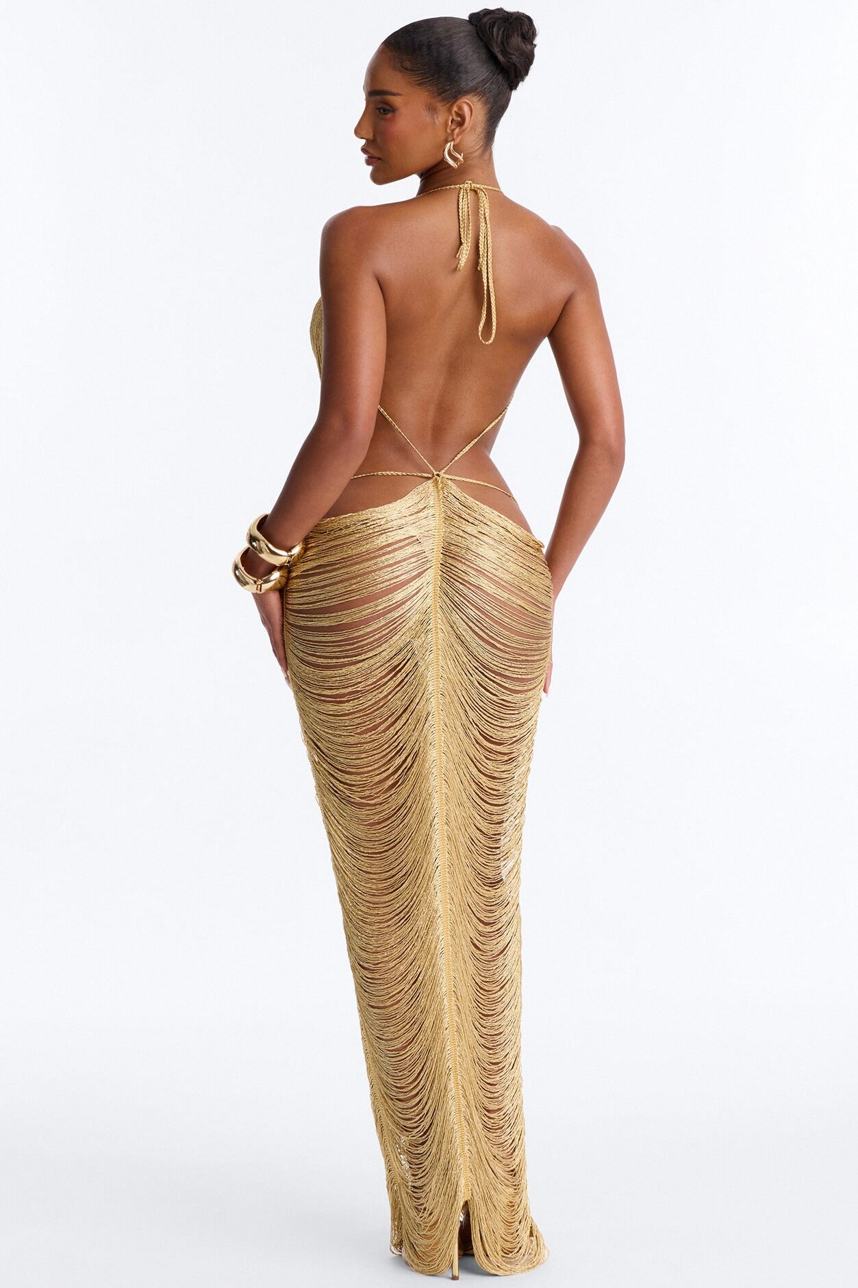 She's A Star Metallic Fringe Maxi Dress - Gold