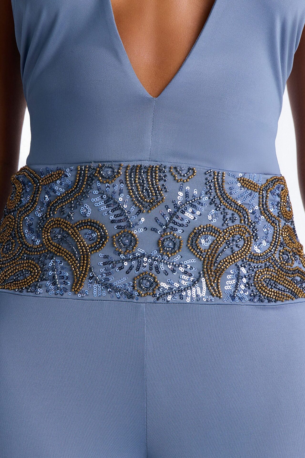 Hailey Embellished Backless Jumpsuit - Blue