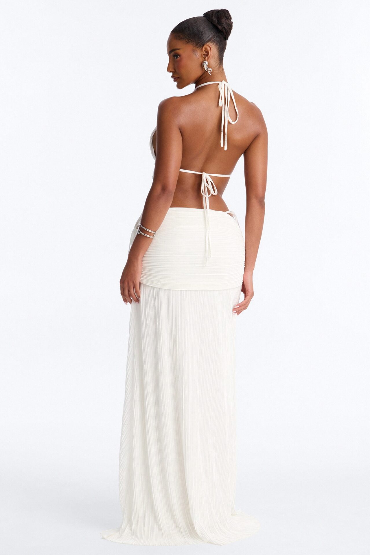 Nissa Plisse Halter Maxi Dress - White