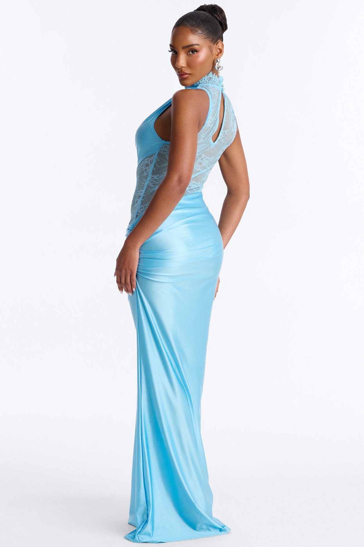 A Night Off Satin Lace Gown - Blue/combo